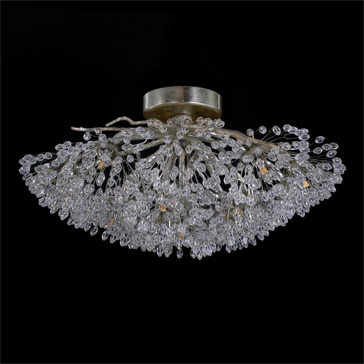 Hanasaku Flower Sixteen - Light Flush Mount in Antique Silver Leaf with Hand - Cut Crystal Accents - Blushlighting