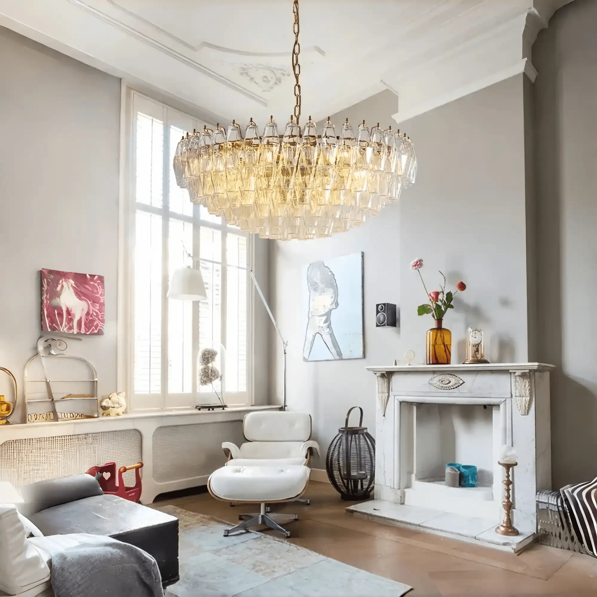 Hand Blown Tier Glass Large Murano Chandelier 24"31"40"-American Vintage chandelier lamp-Blushlighting-D60*H30CM/D23.62"*H11.81"-Warm Light (3000K)-Clear-Blushlighting