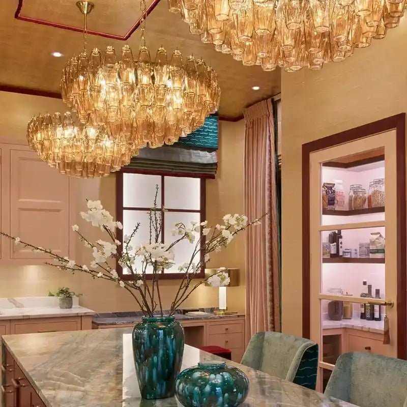 Hand Blown Tier Glass Large Murano Chandelier 24"31"40" - D60*H30CM/D23.62"*H11.81"Warm Light (3000K)PurpleBlushlighting