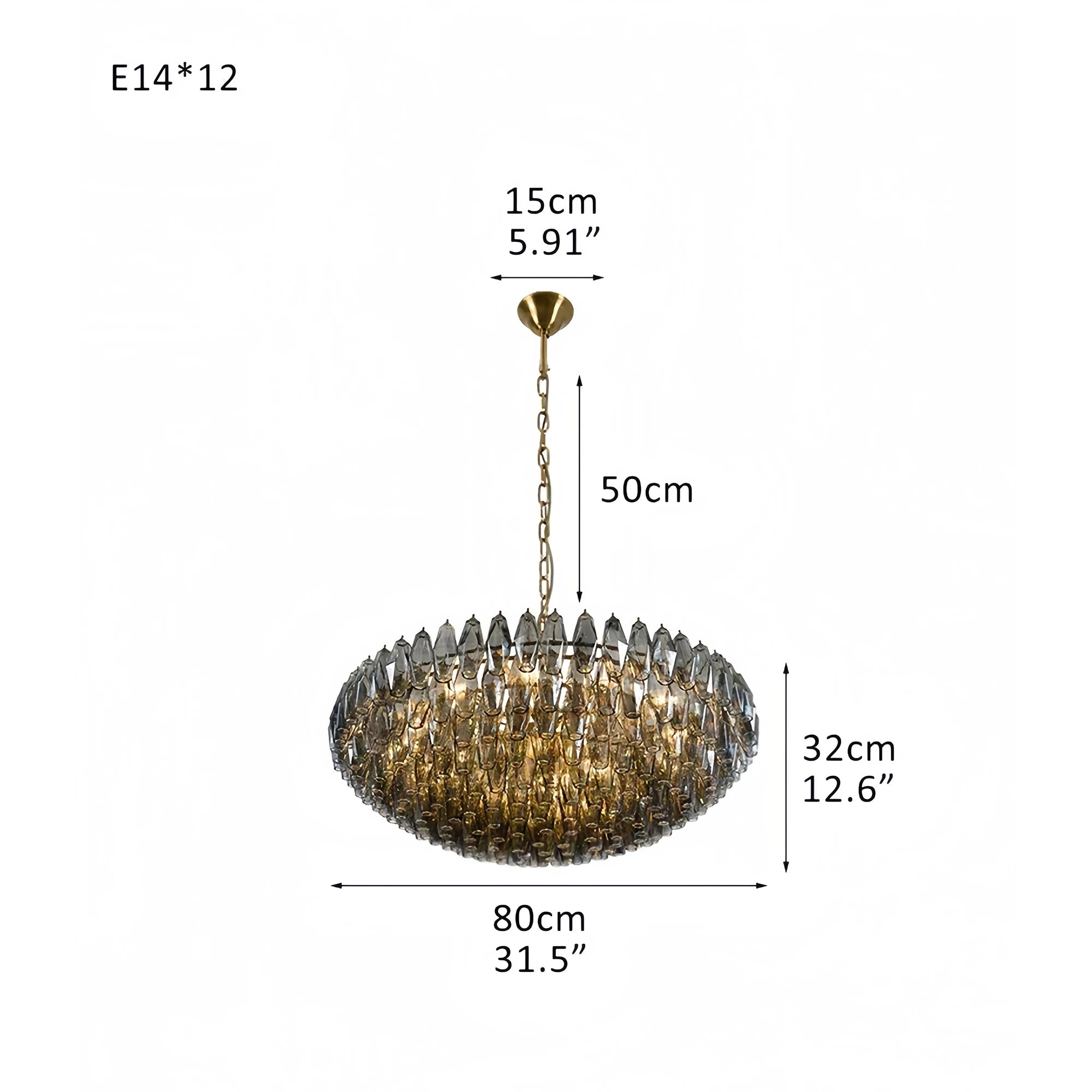 Hand Blown Tier Glass Large Murano Chandelier 24"31"40" - D60*H30CM/D23.62"*H11.81"Warm Light (3000K)PurpleBlushlighting