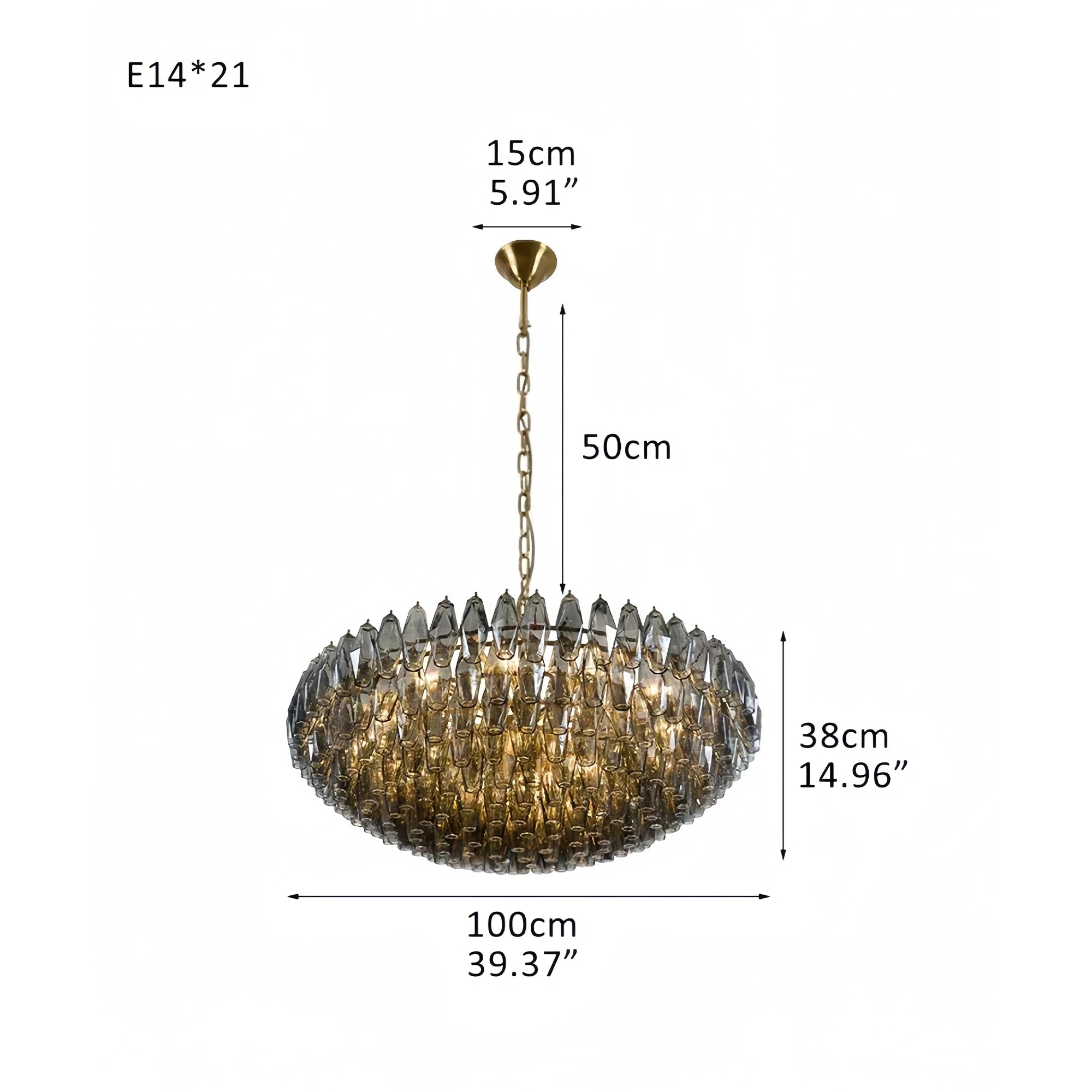 Hand Blown Tier Glass Large Murano Chandelier 24"31"40" - D60*H30CM/D23.62"*H11.81"Warm Light (3000K)PurpleBlushlighting