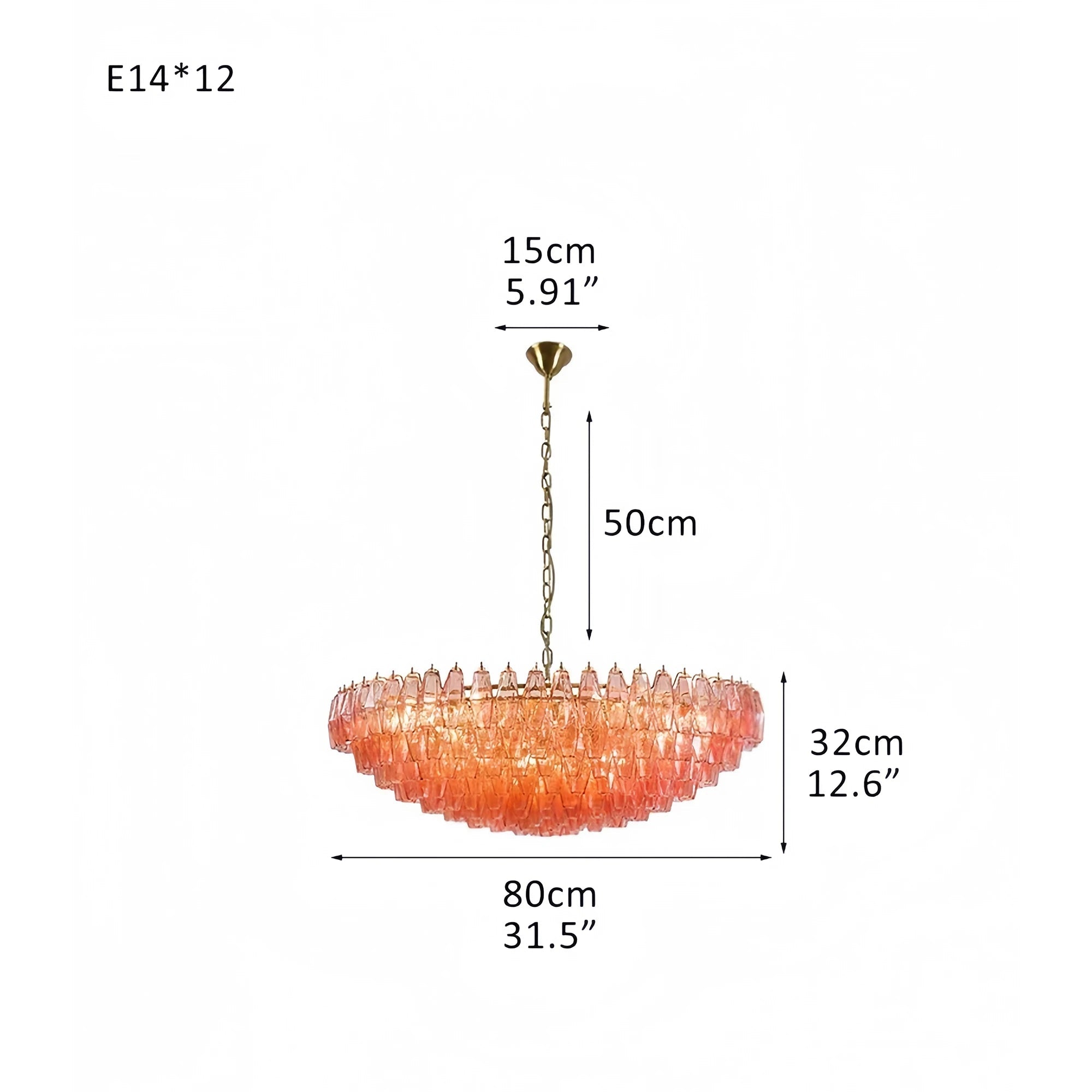 Hand Blown Tier Glass Large Murano Chandelier 24"31"40" - D60*H30CM/D23.62"*H11.81"Warm Light (3000K)PurpleBlushlighting