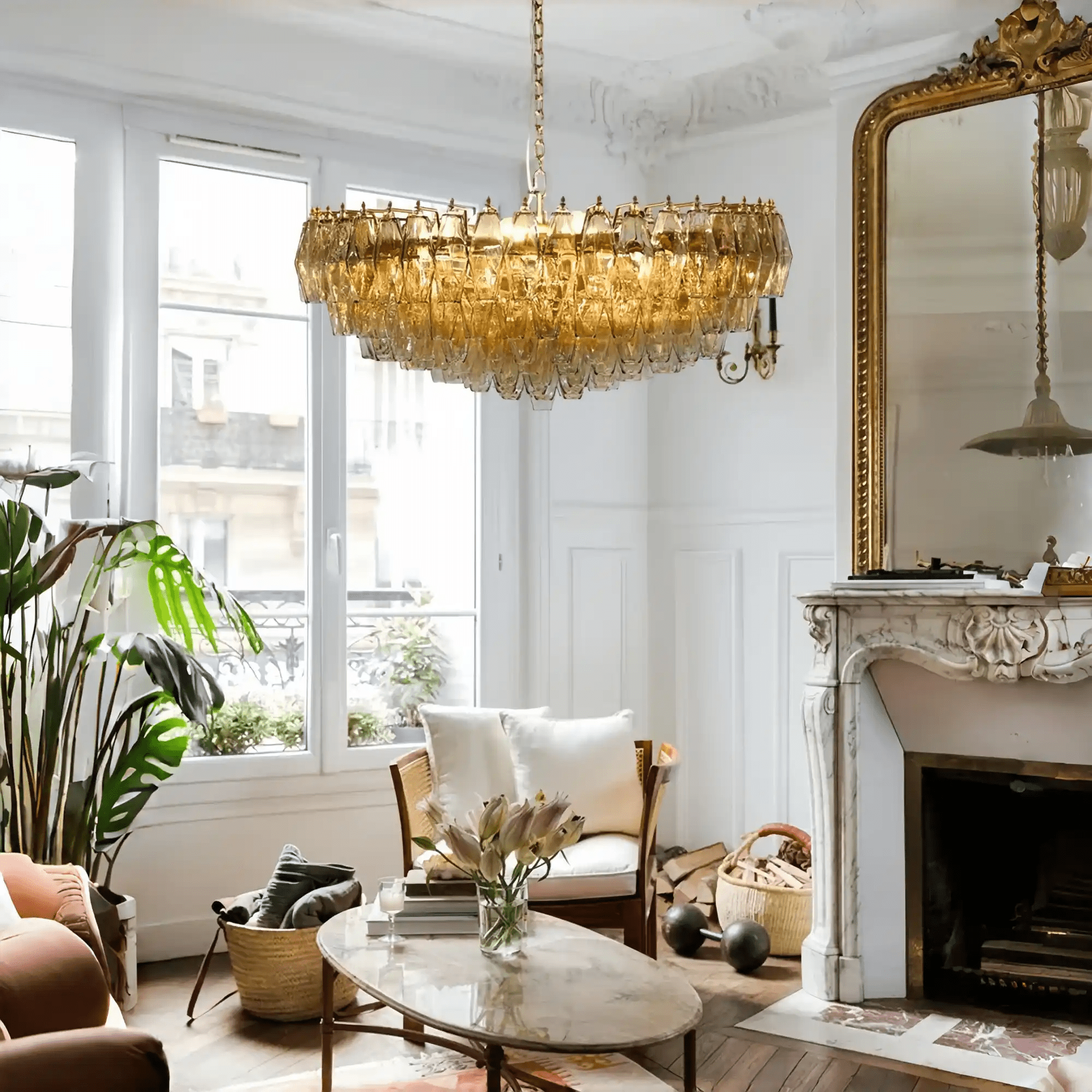 Hand Blown Tier Glass Large Murano Chandelier 24"31"40" - D60*H30CM/D23.62"*H11.81"Warm Light (3000K)ClearBlushlighting