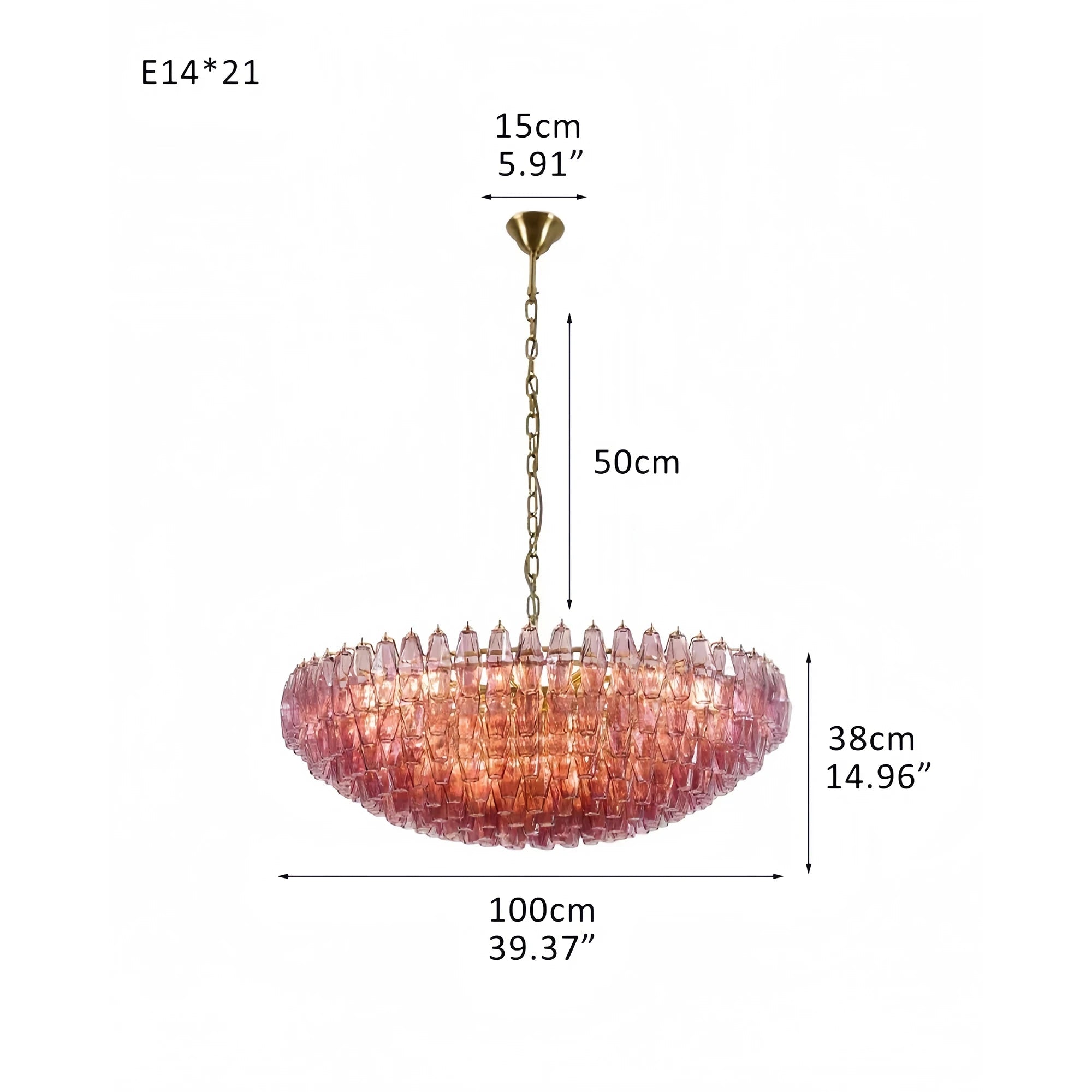 Hand Blown Tier Glass Large Murano Chandelier 24"31"40" - D60*H30CM/D23.62"*H11.81"Warm Light (3000K)PurpleBlushlighting