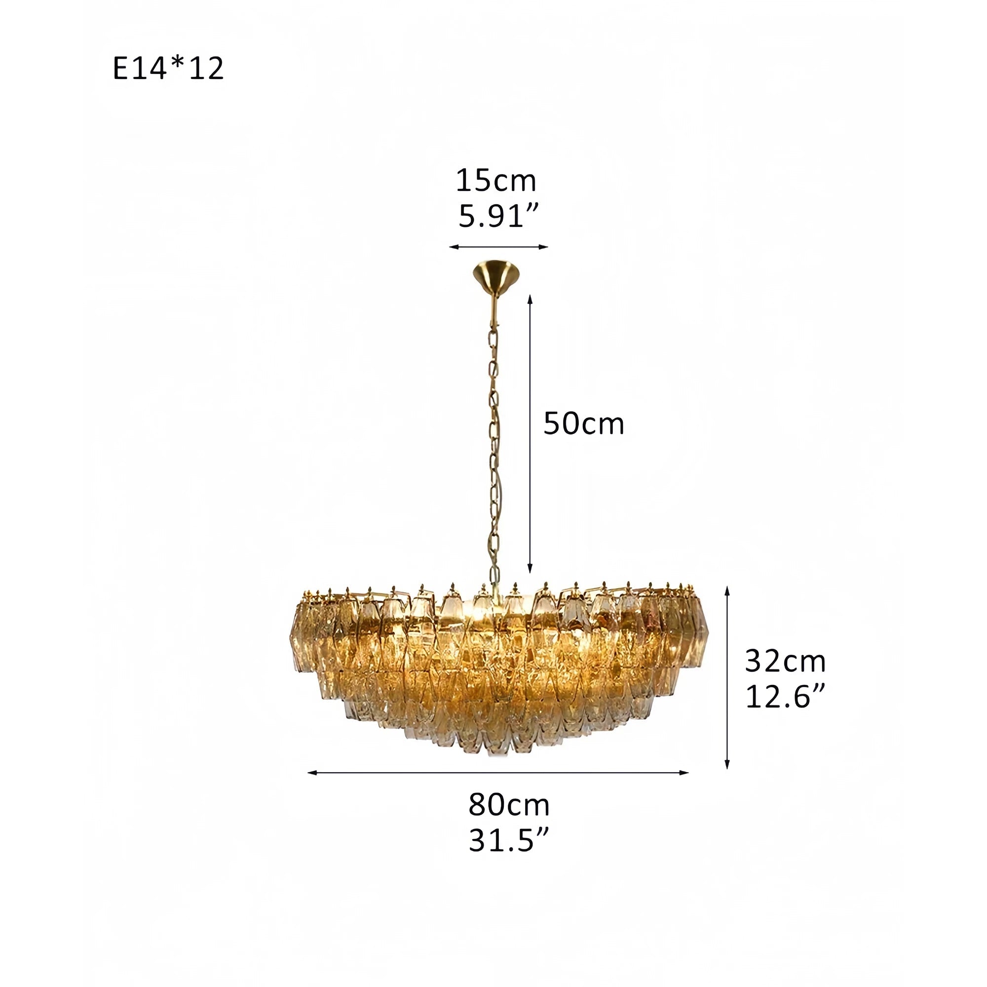 Hand Blown Tier Glass Large Murano Chandelier 24"31"40" - D60*H30CM/D23.62"*H11.81"Warm Light (3000K)PurpleBlushlighting