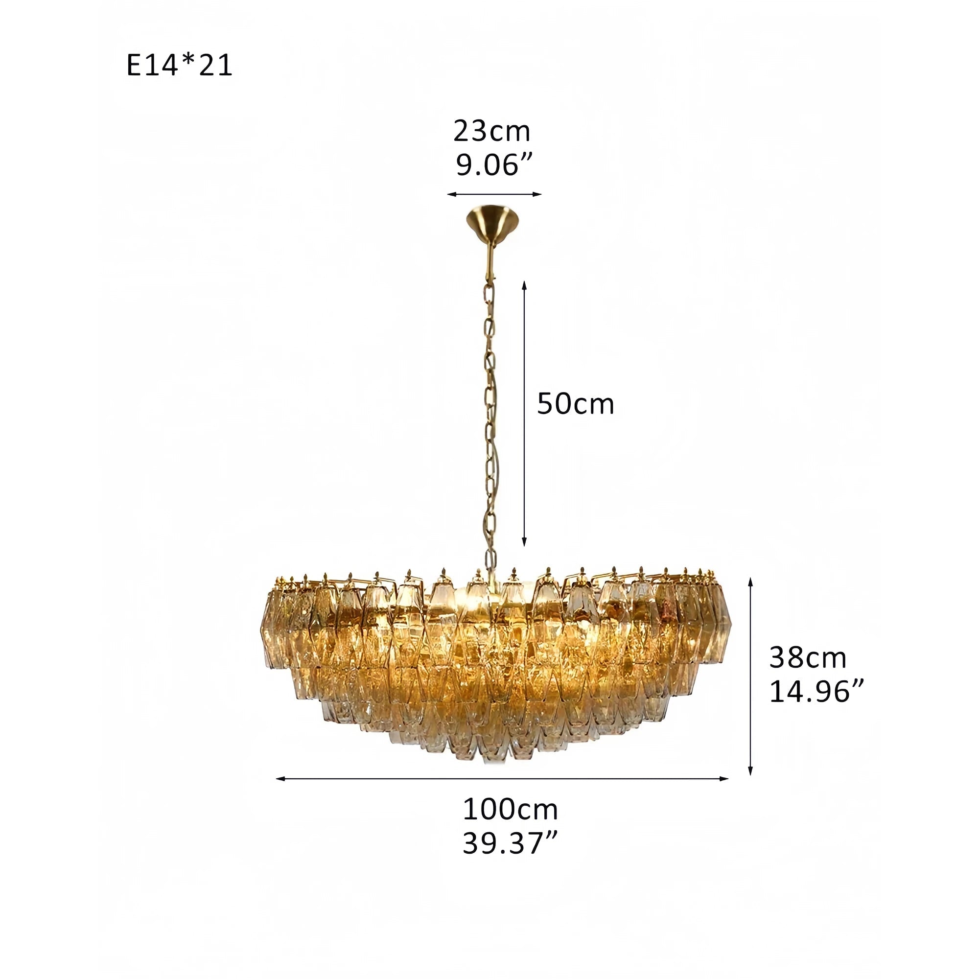Hand Blown Tier Glass Large Murano Chandelier 24"31"40" - D60*H30CM/D23.62"*H11.81"Warm Light (3000K)PurpleBlushlighting