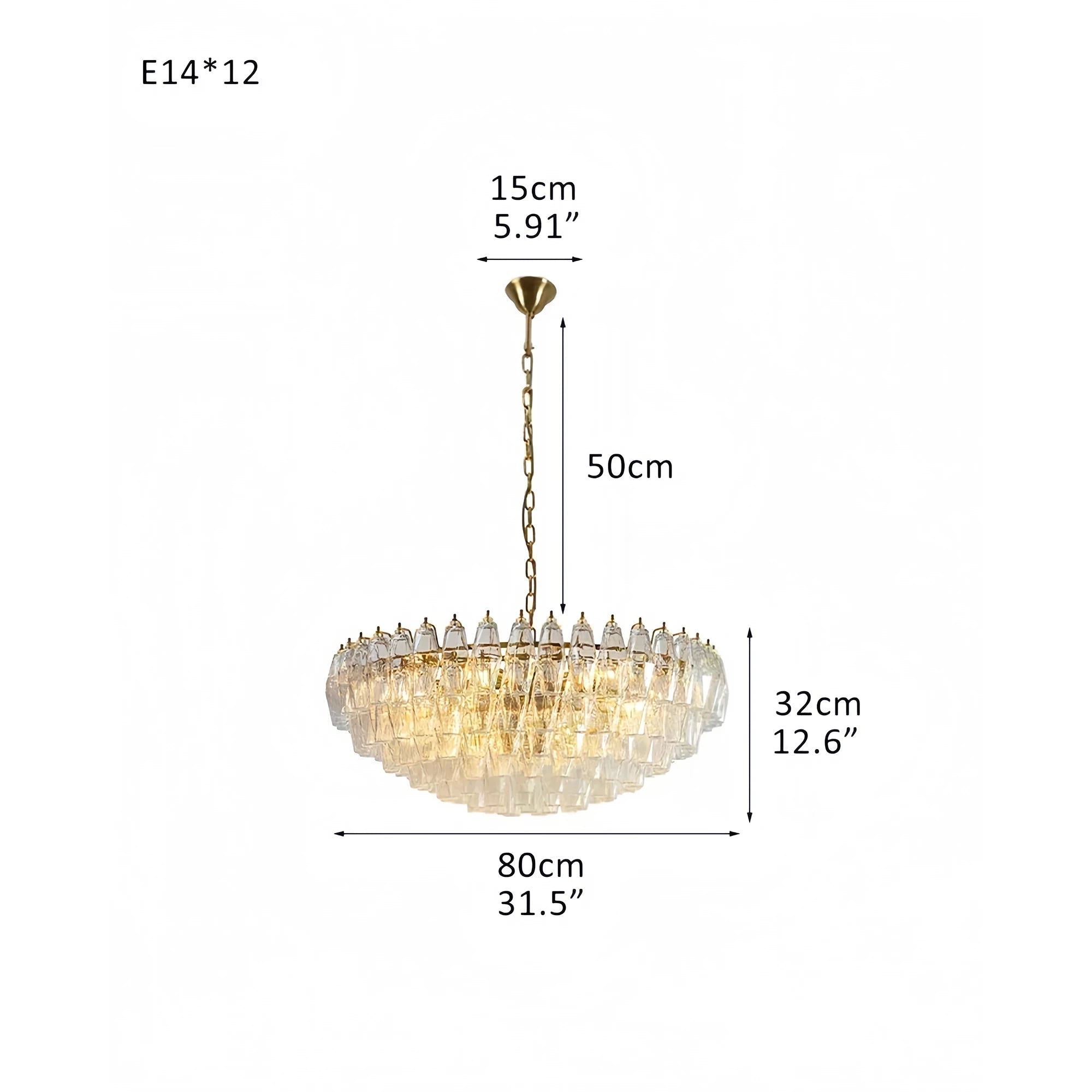 Hand Blown Tier Glass Large Murano Chandelier 24"31"40" - D60*H30CM/D23.62"*H11.81"Warm Light (3000K)PurpleBlushlighting