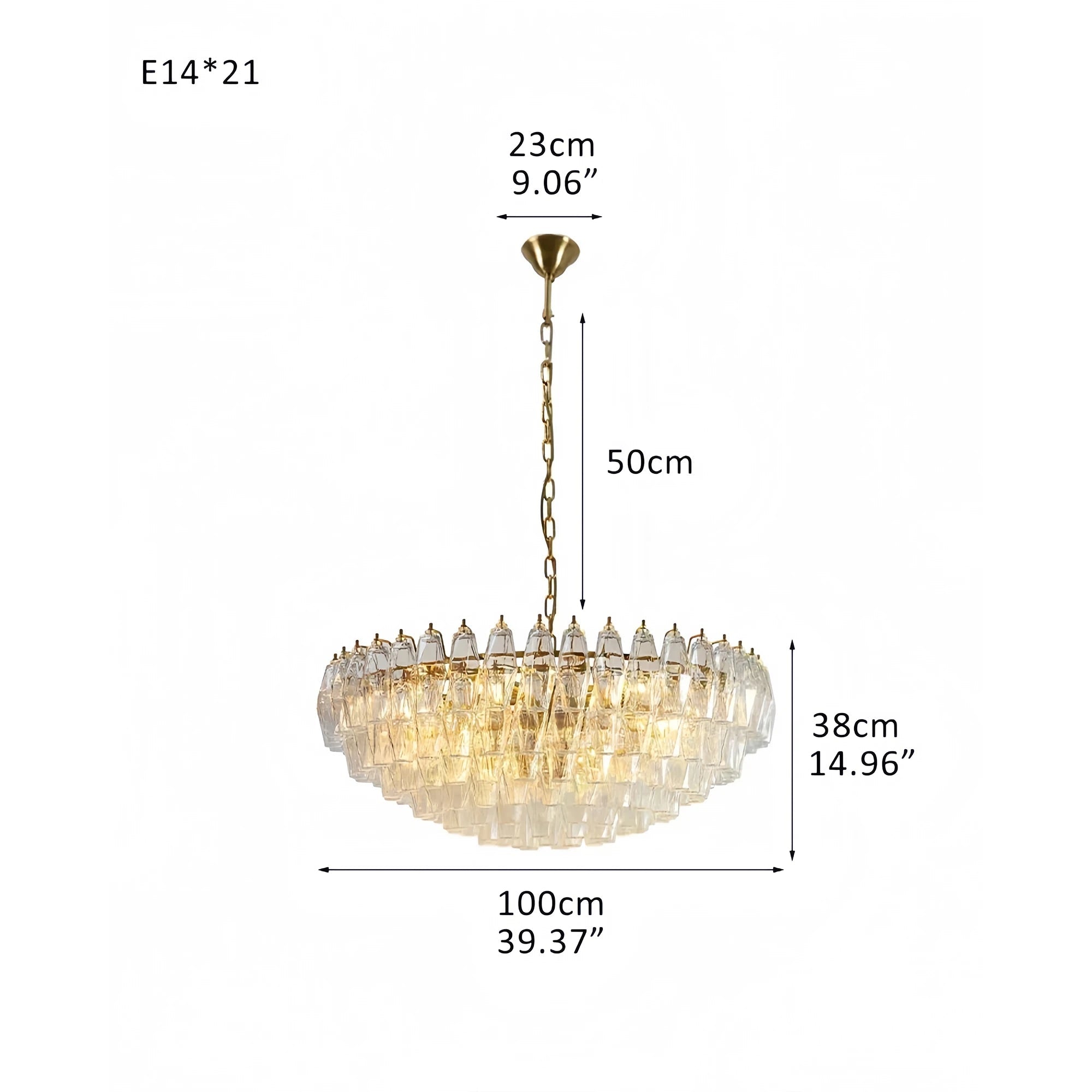Hand Blown Tier Glass Large Murano Chandelier 24"31"40" - D60*H30CM/D23.62"*H11.81"Warm Light (3000K)PurpleBlushlighting