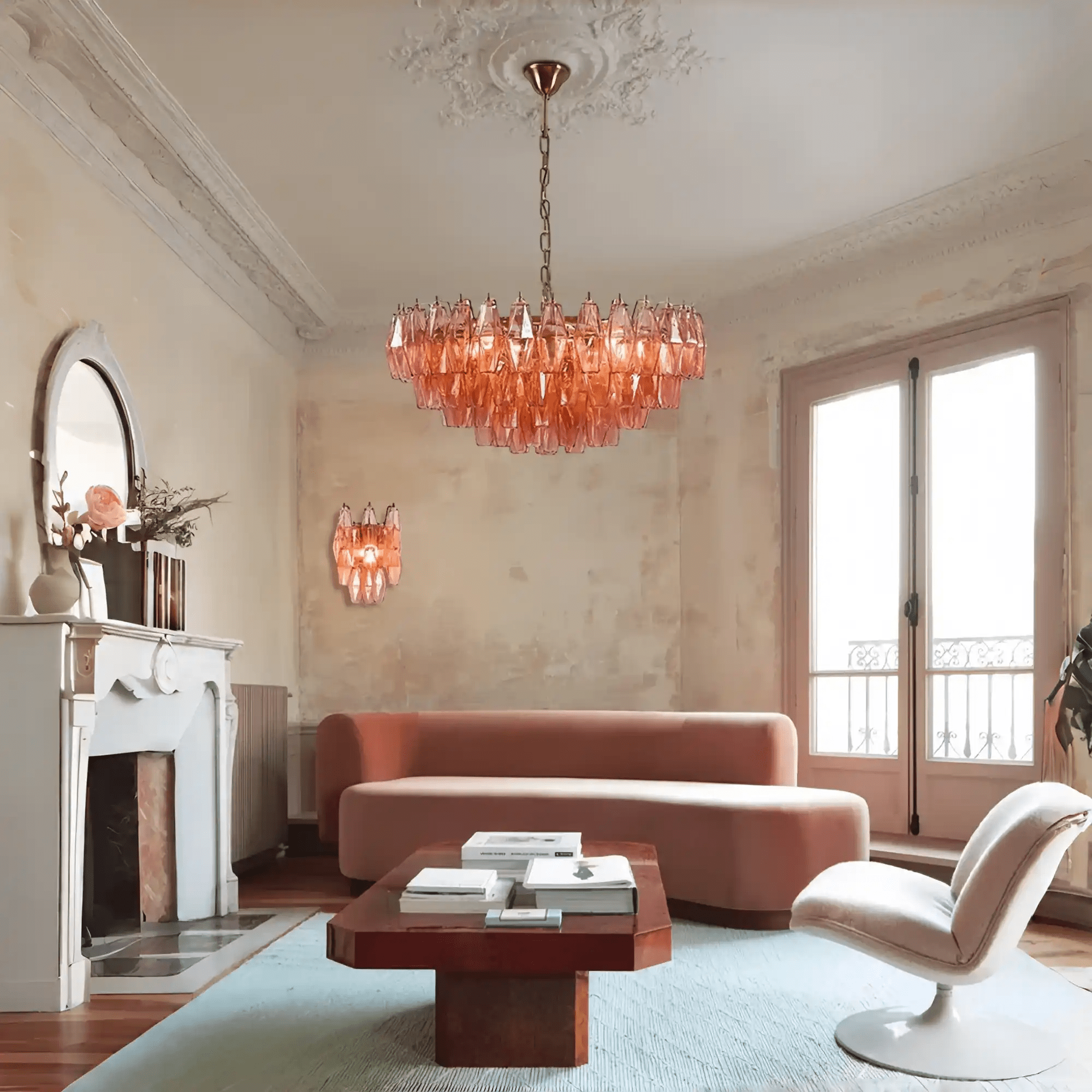 Hand Blown Tier Glass Large Murano Chandelier 24"31"40" - D60*H30CM/D23.62"*H11.81"Warm Light (3000K)PinkBlushlighting