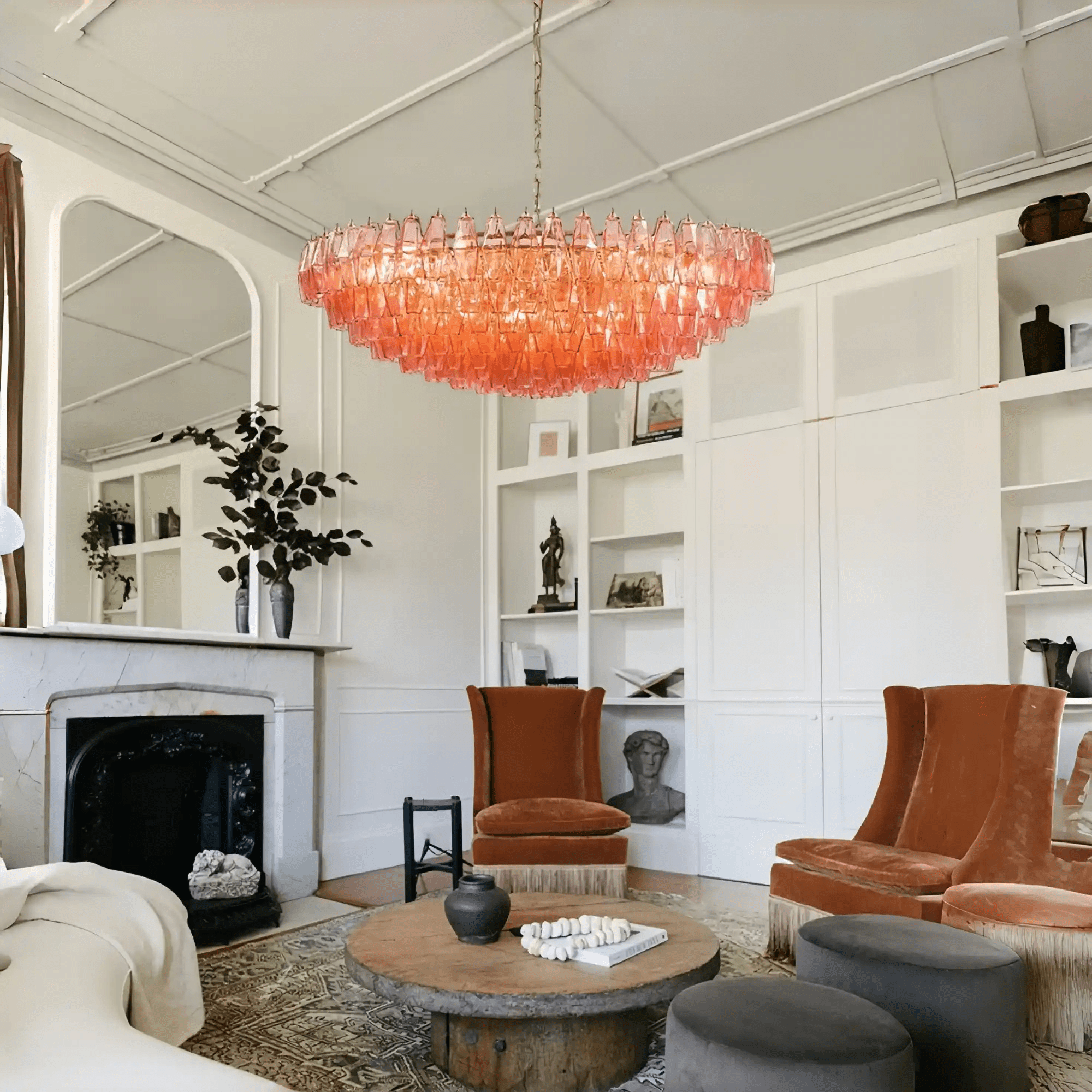 Hand Blown Tier Glass Large Murano Chandelier 24"31"40" - D60*H30CM/D23.62"*H11.81"Warm Light (3000K)PinkBlushlighting