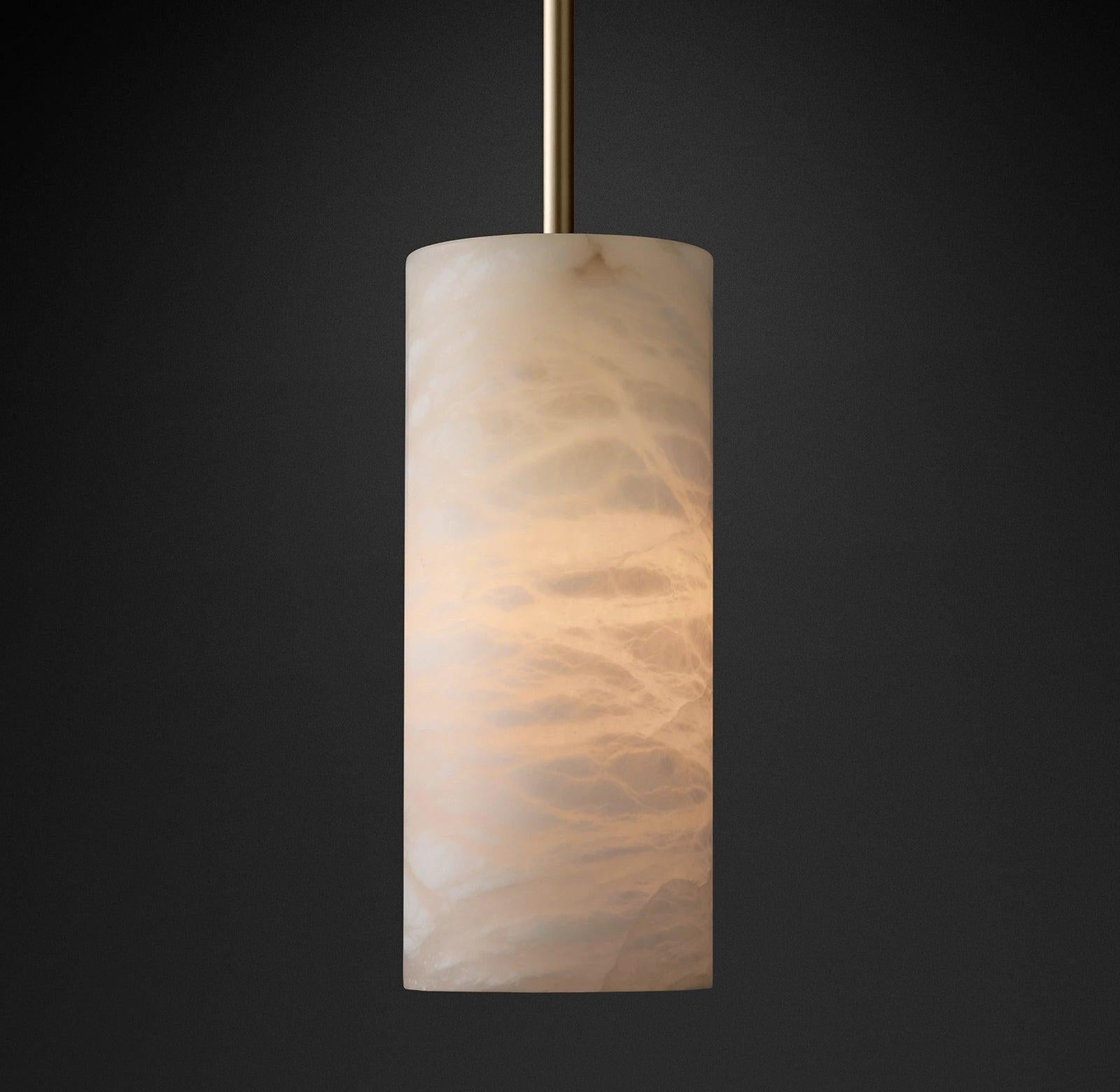 Hand Carved Alabaster Cylinder Pendent - Bronze12''Blushlighting