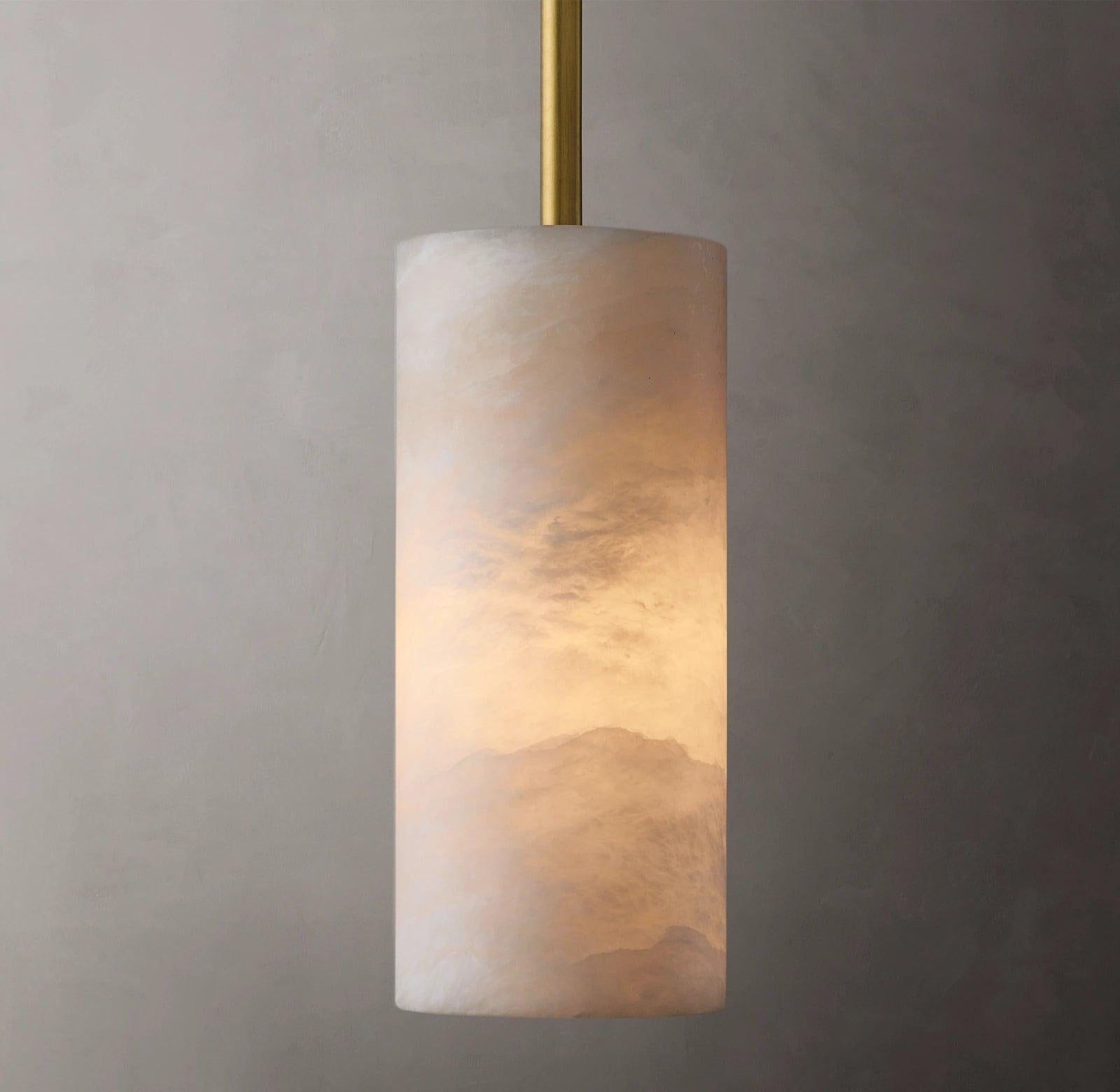 Hand Carved Alabaster Cylinder Pendent - Brushed Nickel9''Blushlighting