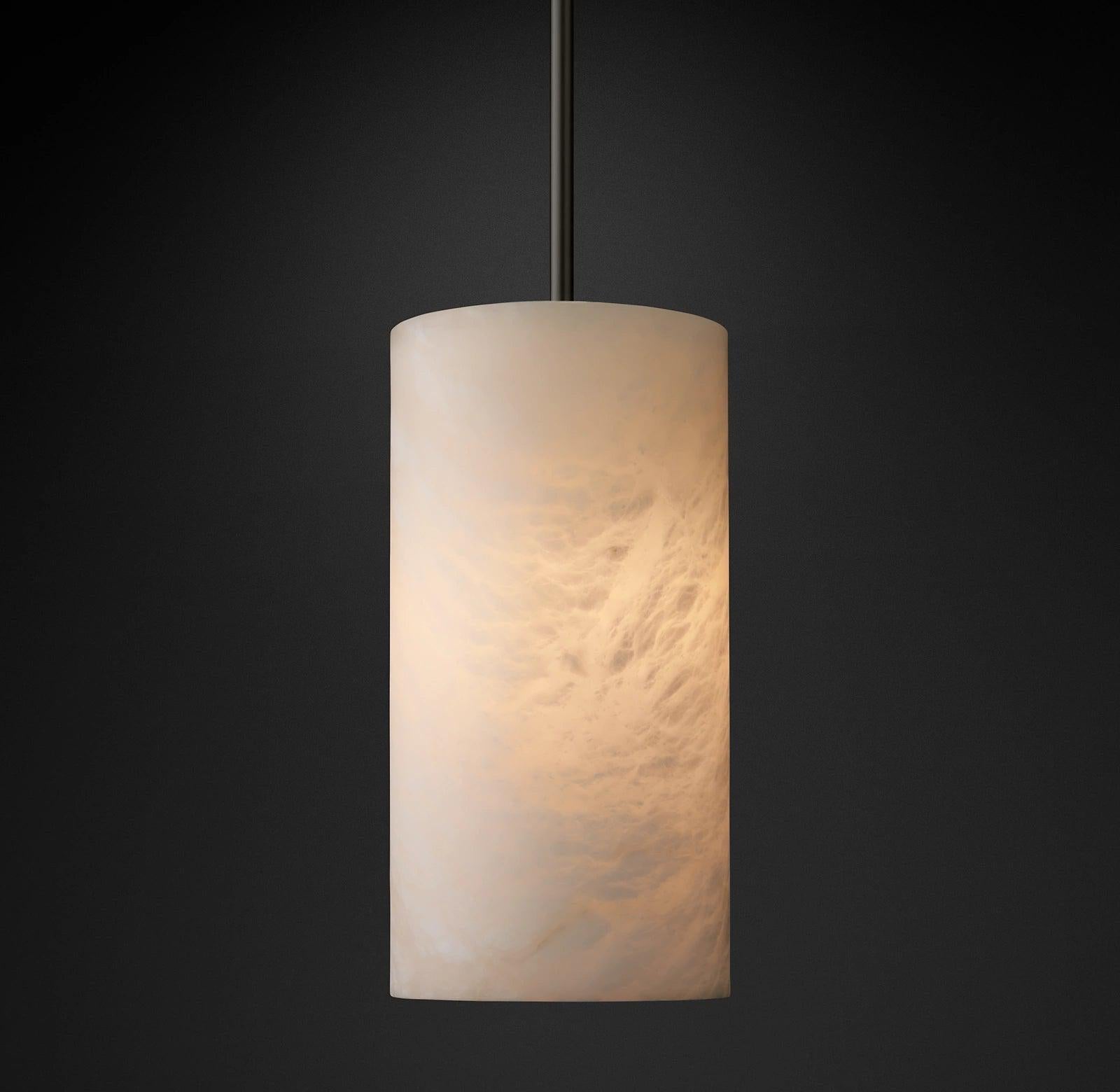 Hand Carved Alabaster Cylinder Pendent - Bronze12''Blushlighting