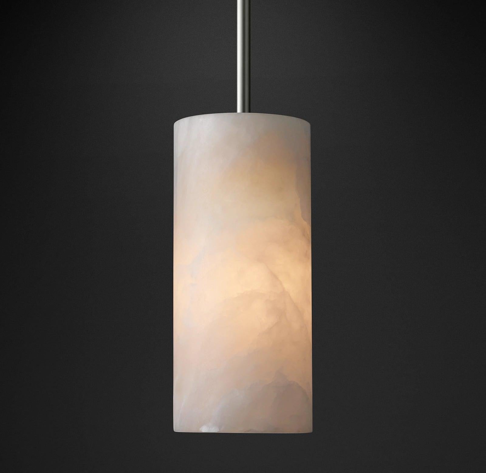 Hand Carved Alabaster Cylinder Pendent - Brushed Nickel9''Blushlighting