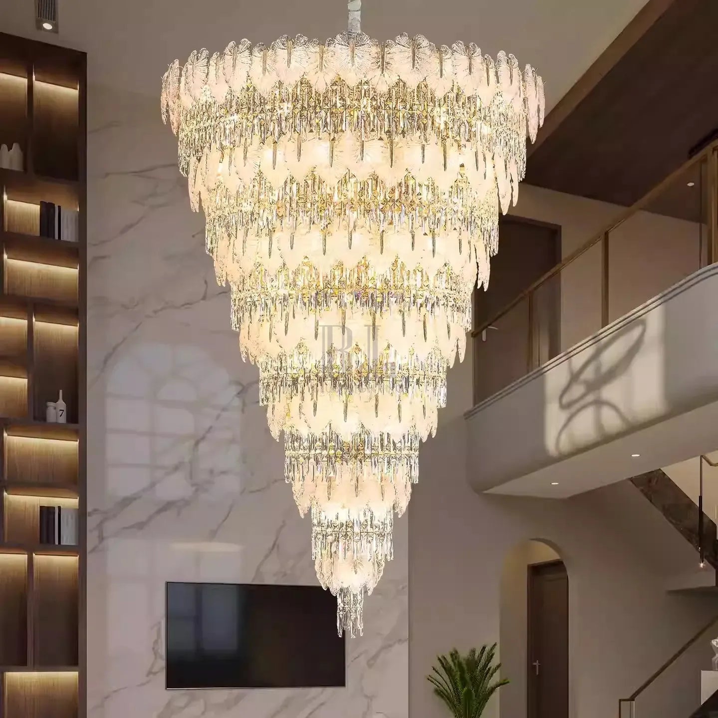 Handcrafted Glass Leaf Multi-Tier Crystal Waterfall Chandelier - 116 Lights/D53.15"*H78.7"(D135cm*H200cm)Blushlighting