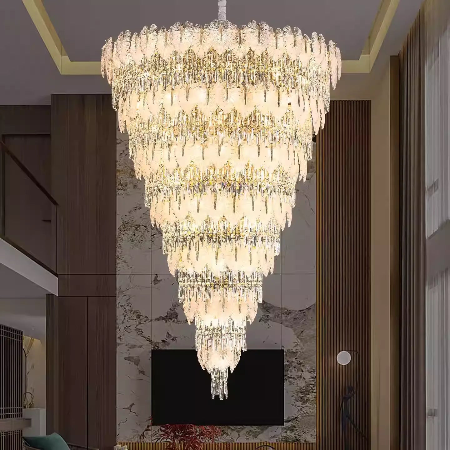 Handcrafted Glass Leaf Multi-Tier Crystal Waterfall Chandelier - 116 Lights/D53.15"*H78.7"(D135cm*H200cm)Blushlighting