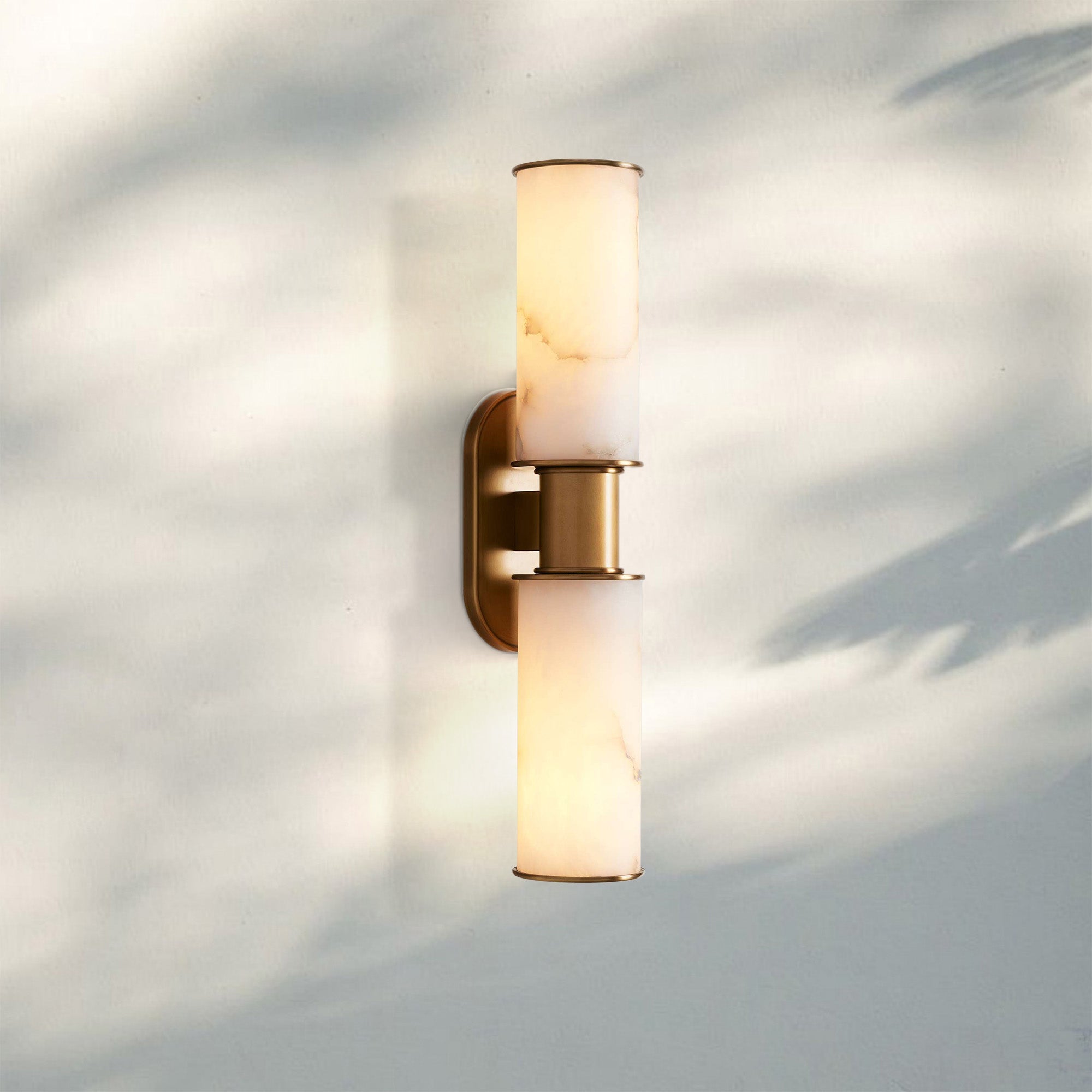Harline Alabaster 2-Light Wall Sconce-Brass-