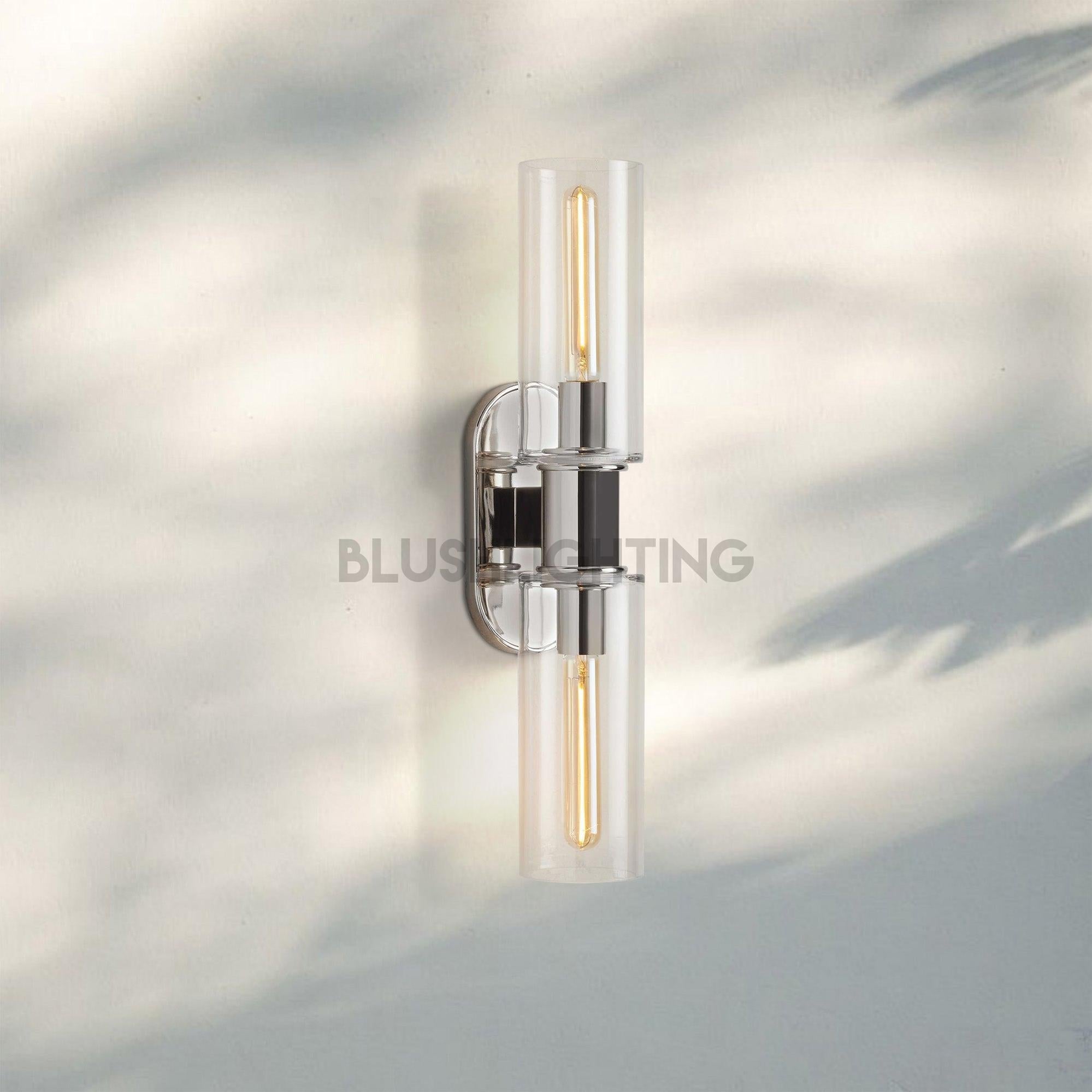 Harline Clear Glass 2 - Light Wall Sconce - NickelBlushlighting