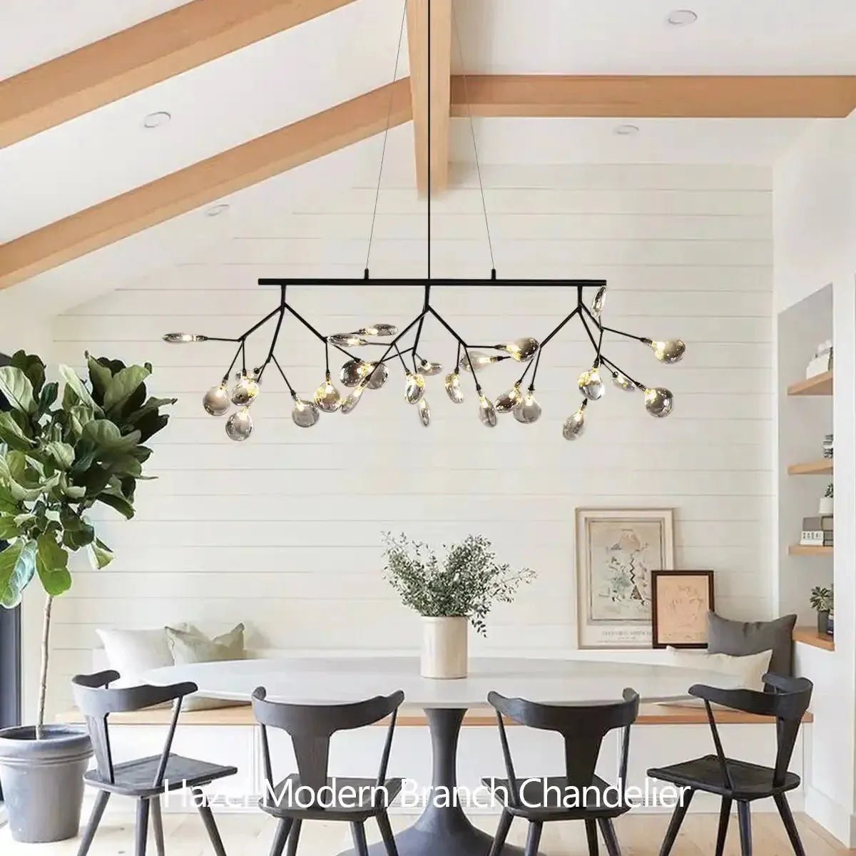 Hazel Modern Branch Chandelier - Matte Black + Smoke GlassBlushlighting