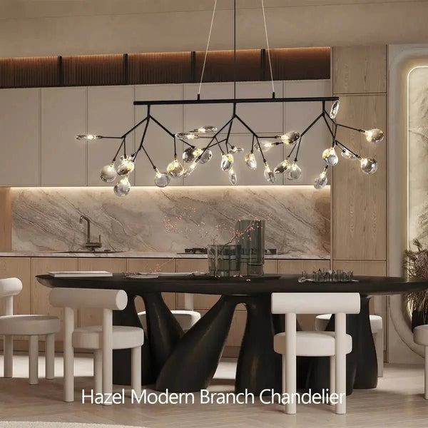 Hazel Modern Branch Chandelier - Matte Black + Smoke GlassBlushlighting