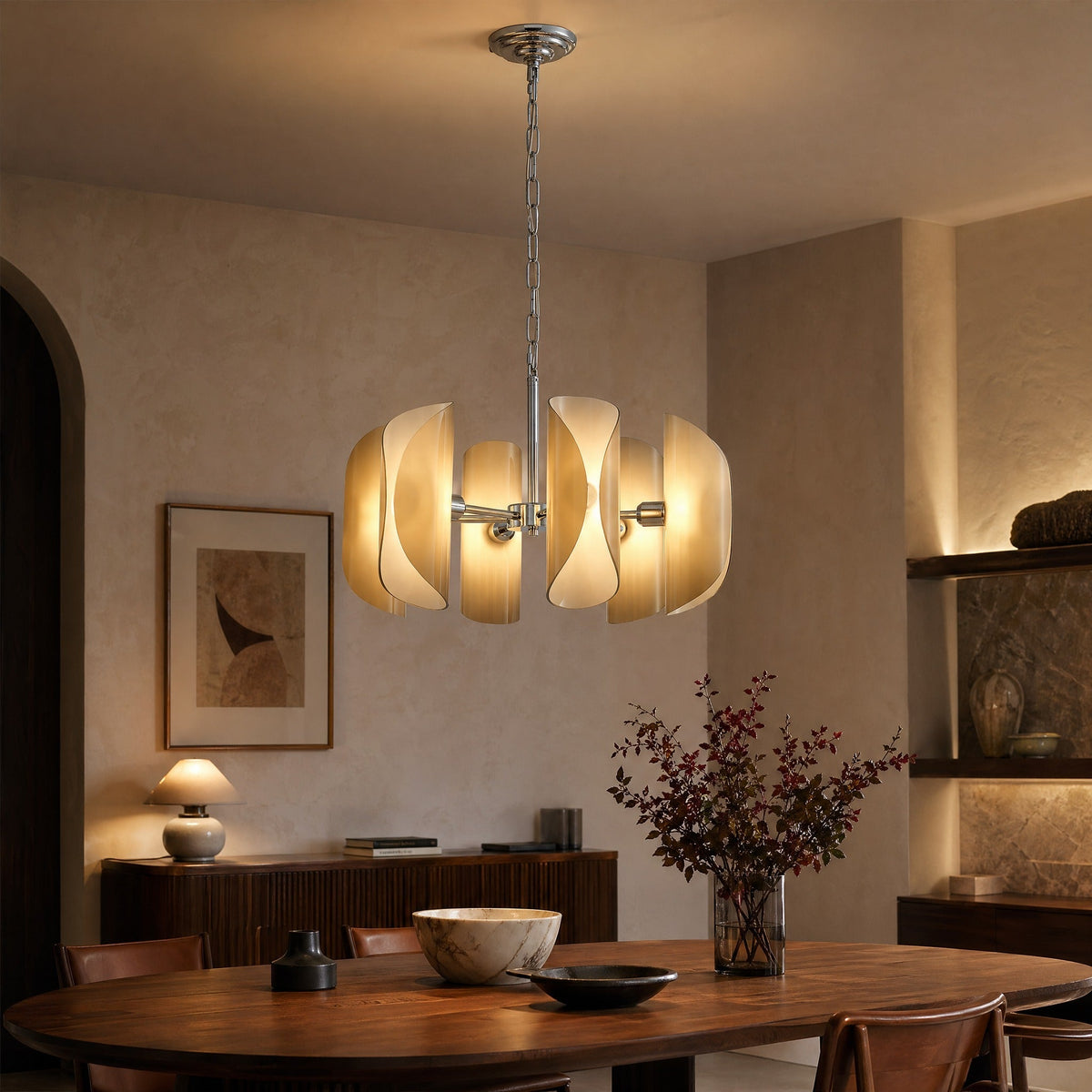 Helena Living Room Chandelier Modern 31" - Natural GlassBlushlighting