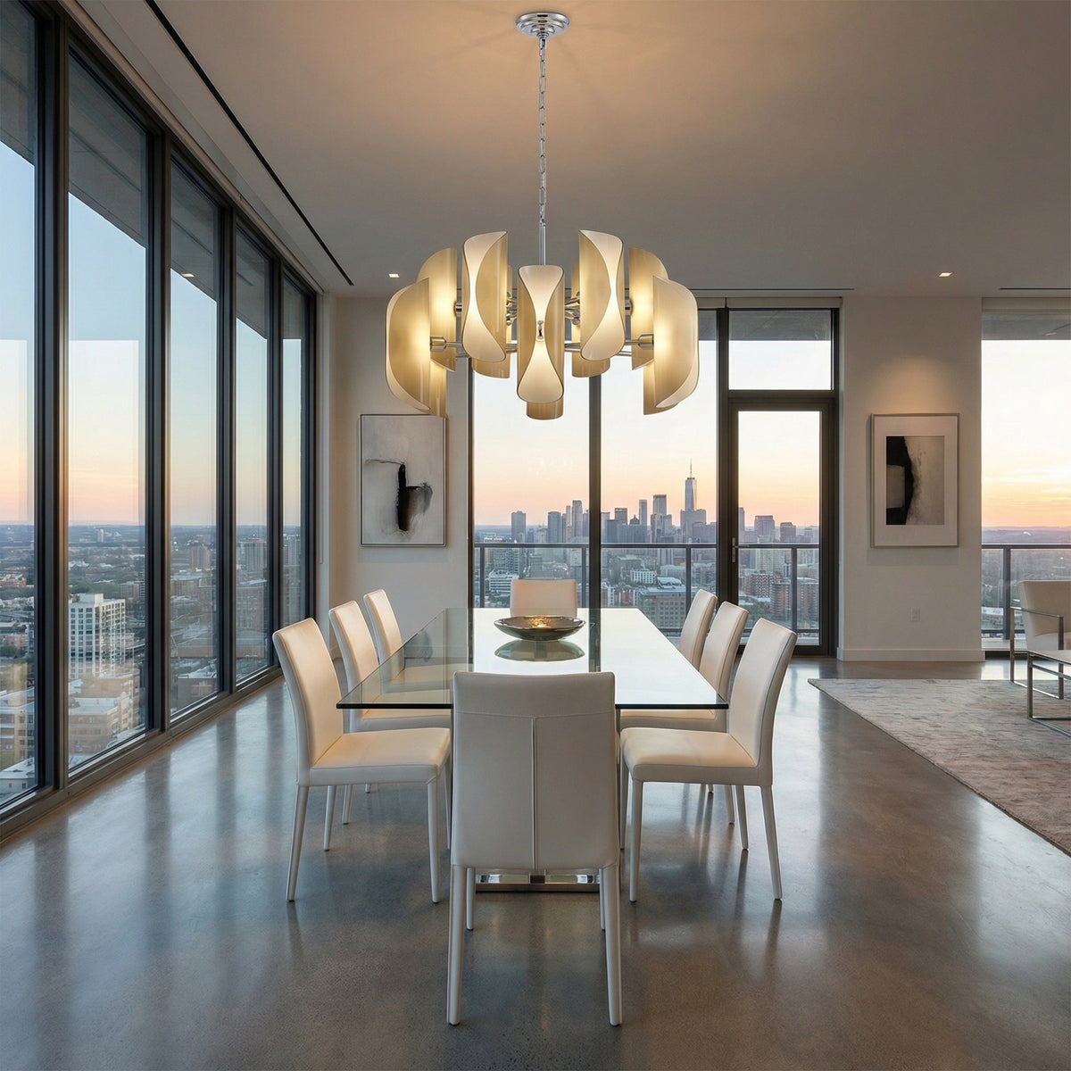 Helena Living Room Chandelier Modern 31" - Natural GlassBlushlighting