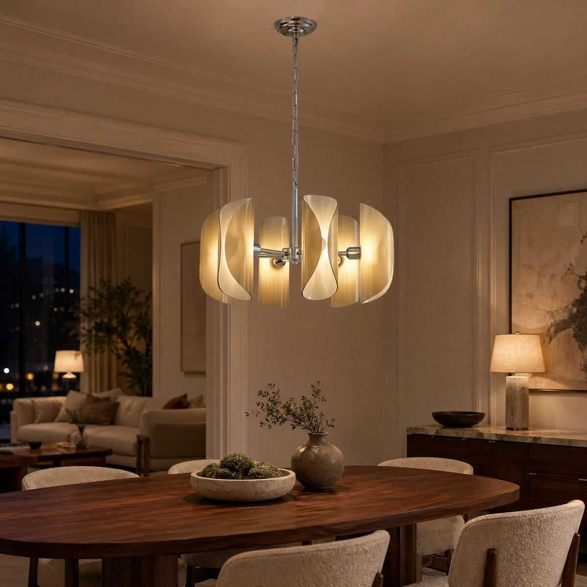 Helena Living Room Chandelier Modern 31" - Natural GlassBlushlighting