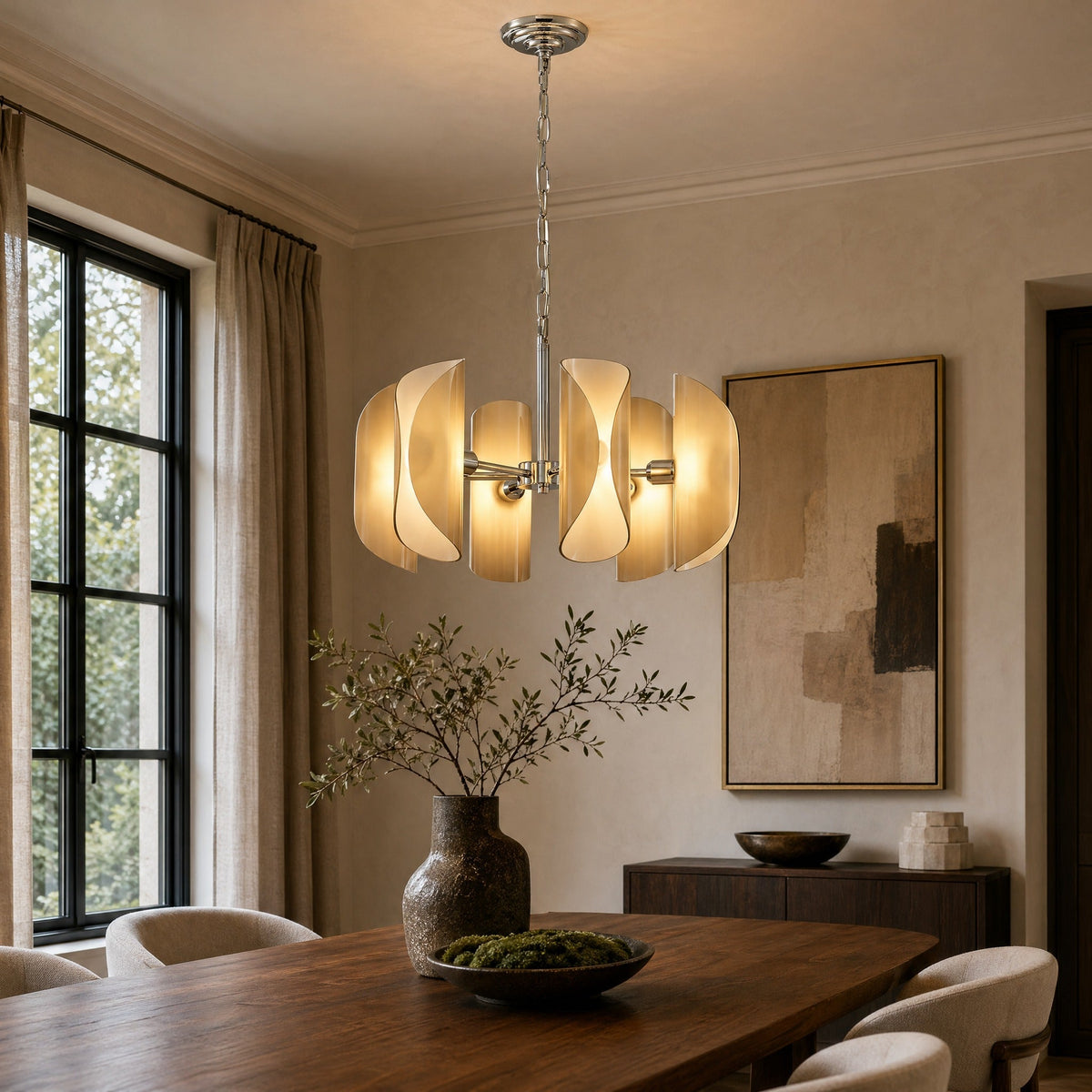 Helena Living Room Chandelier Modern 31" - Smoke Gray GlassBlushlighting