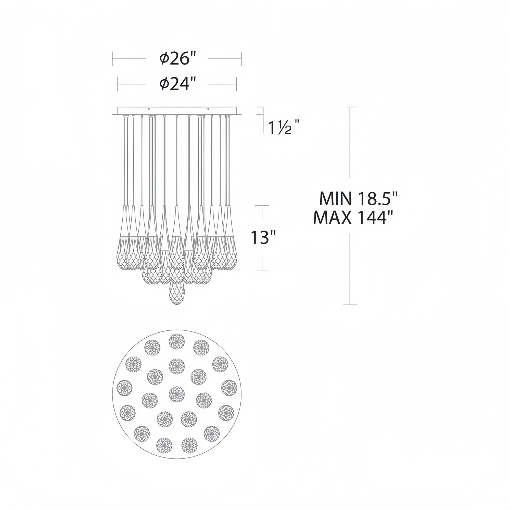 Hellebore LED Multi Light Pendant Light Round Chandelier - 15 - LightPolished NickelBlushlighting