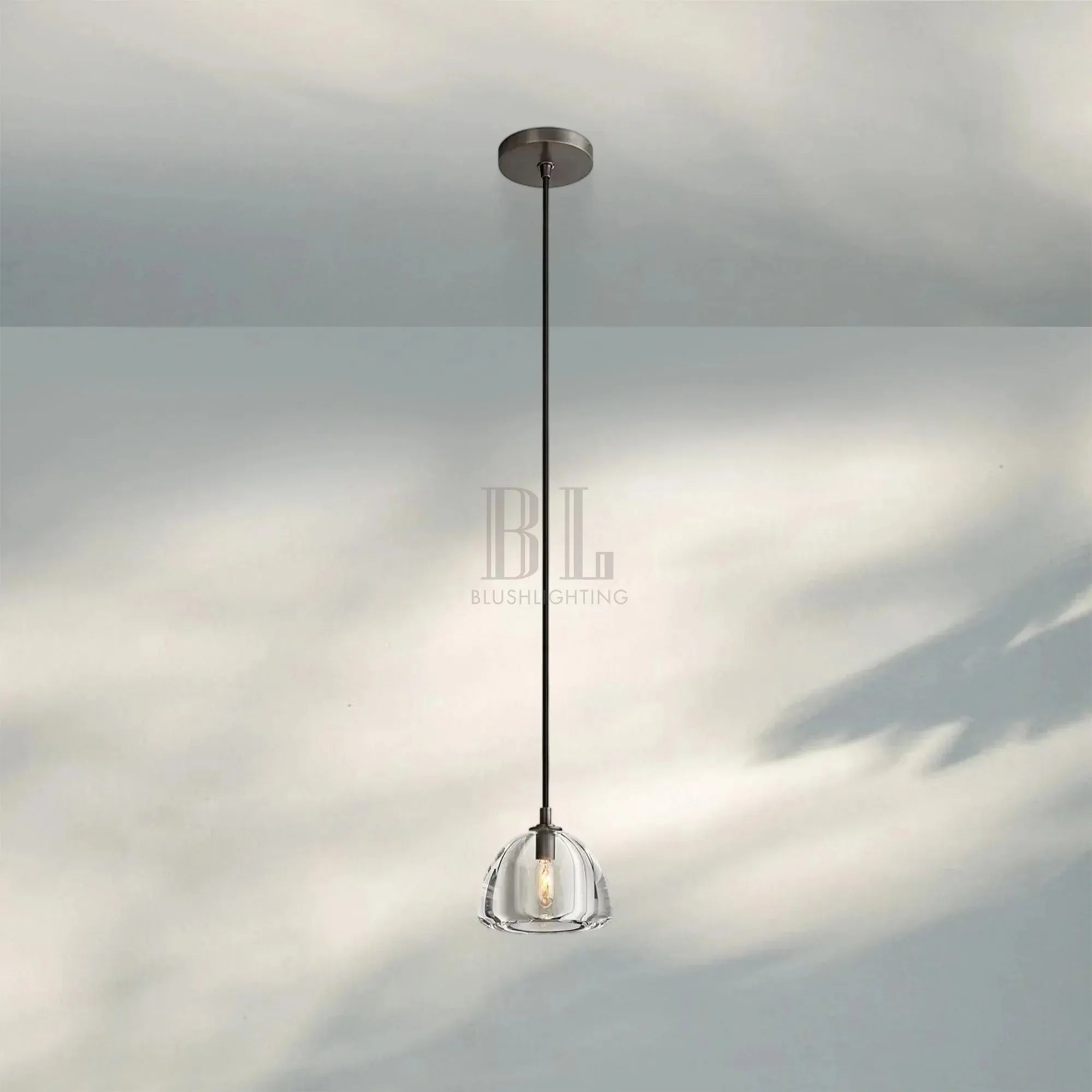 Hemisphare Crystal Glass Pendant Lamp-7'' D-Matte Black-