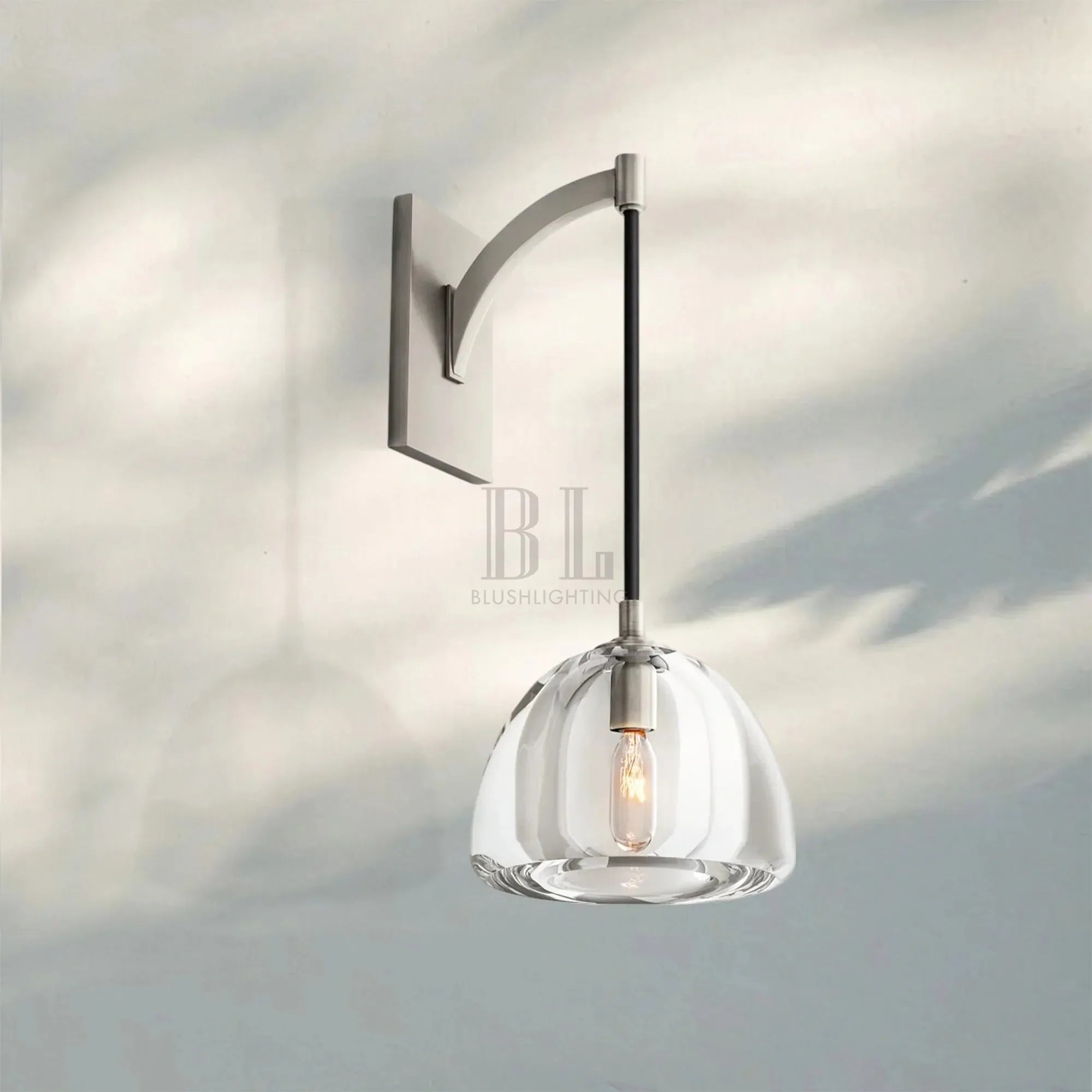 Hemisphare Crystal Wall Sconce-Satin Nickel-