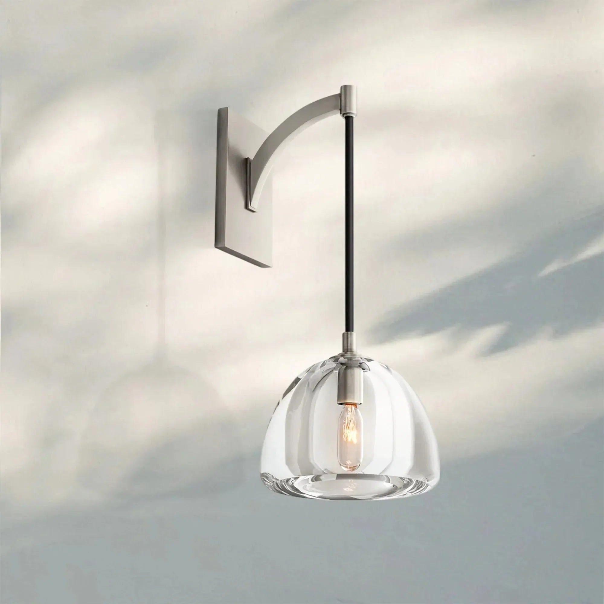 Hemisphare Crystal Wall Sconce-Satin Nickel-