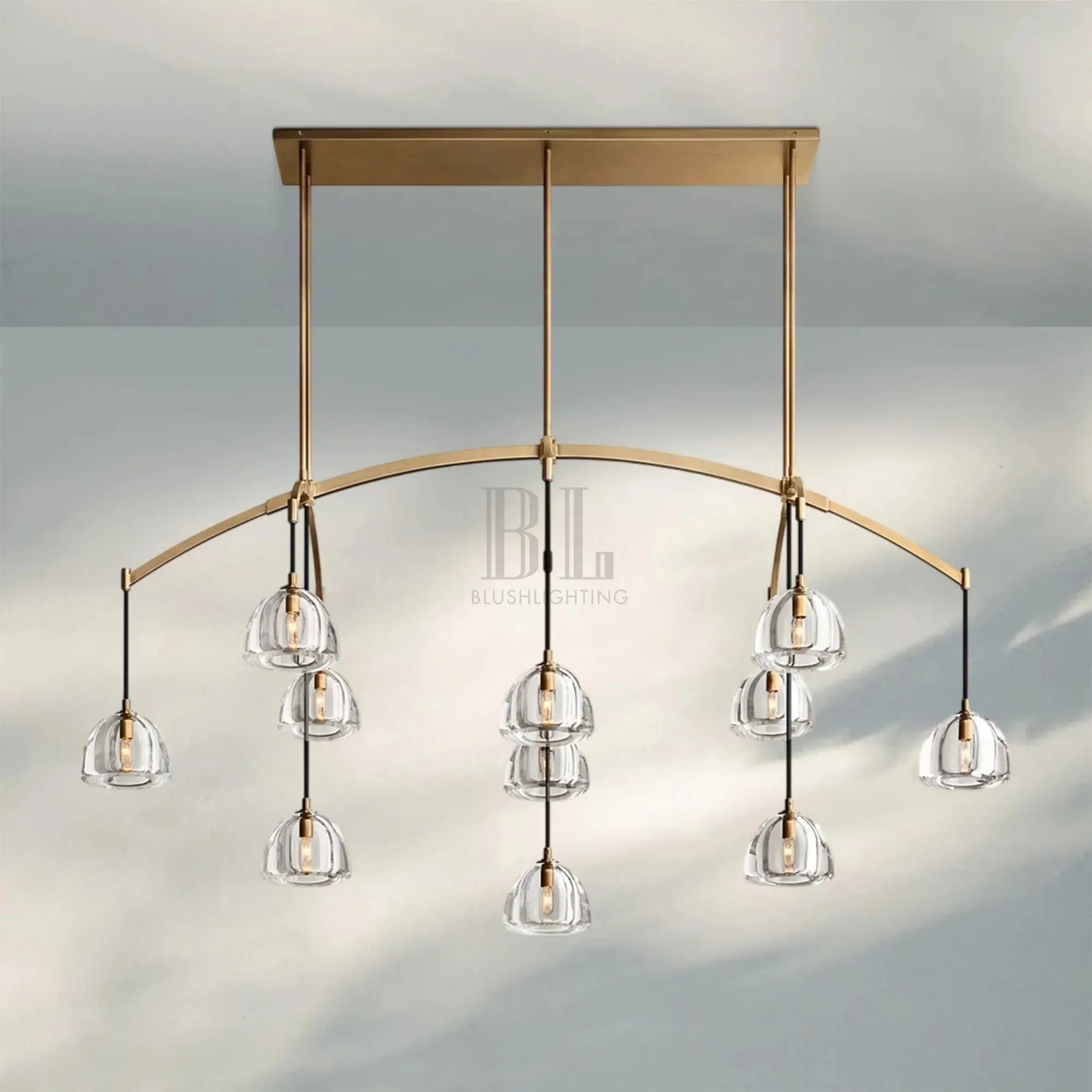 Hemisphare Linear Chandelier 54‘’ 72‘’-72''-Brass-