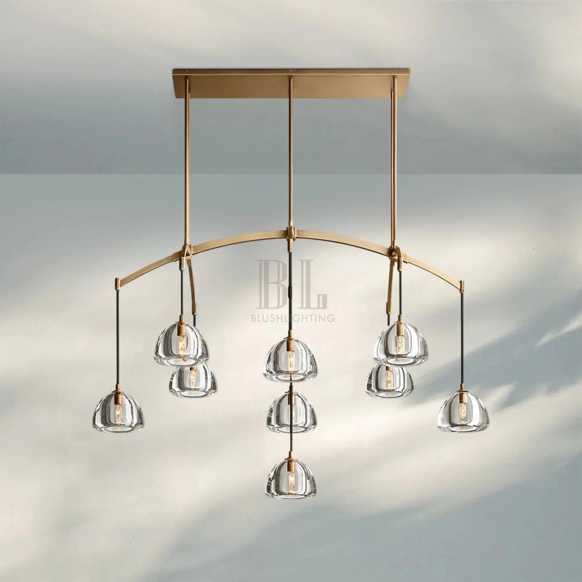 Hemisphare Linear Chandelier 54‘’ 72‘’-54''-Brass-