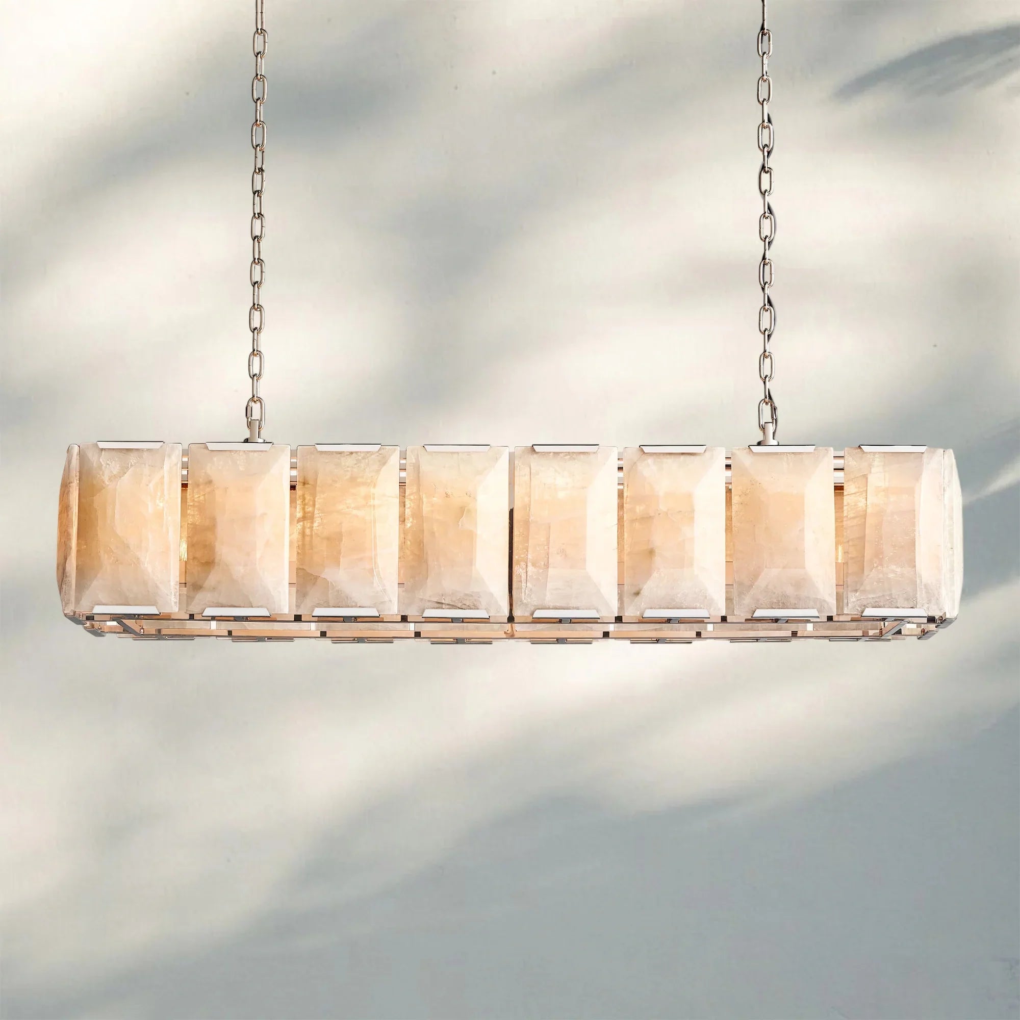 Herlow Calcite Rectangular Chandelier-Retangular 54'' 16-Light-Polished Nickel-