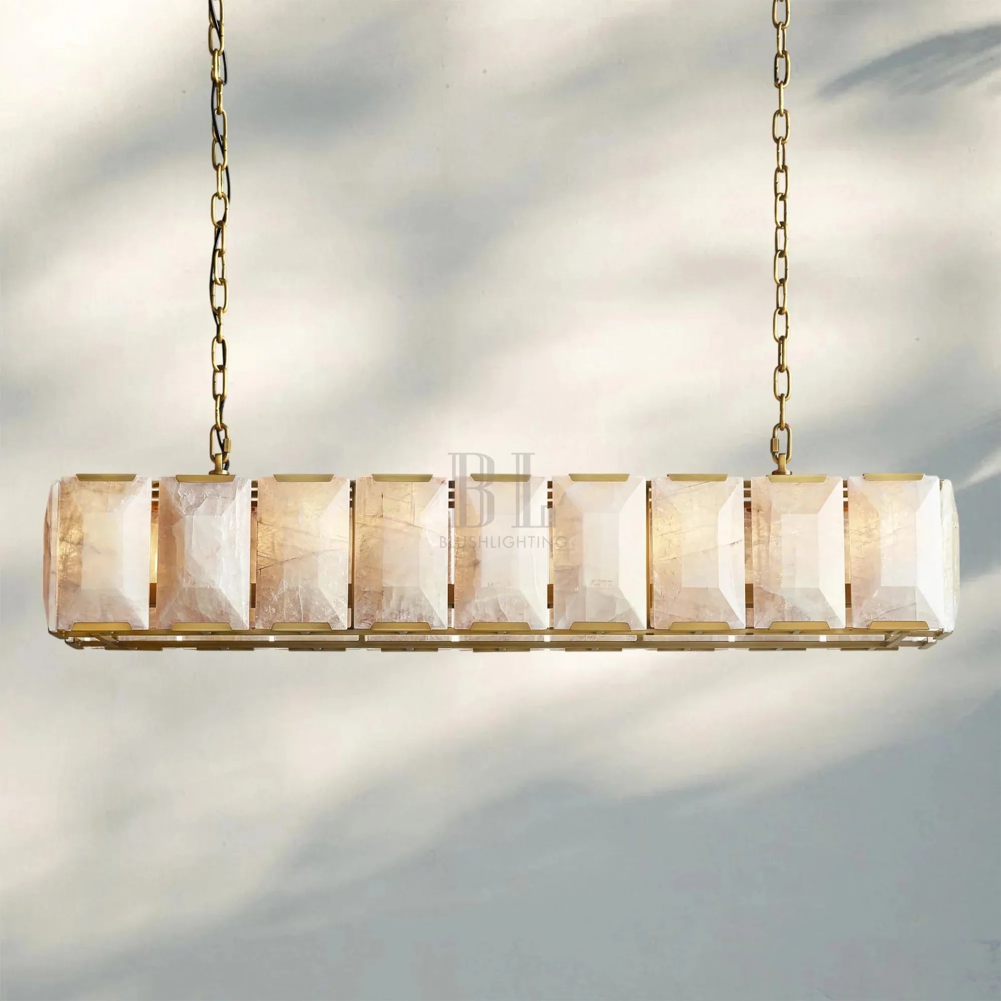 Herlow Calcite Rectangular Chandelier-Retangular 62'' 18-Light-Lacquered Brass-