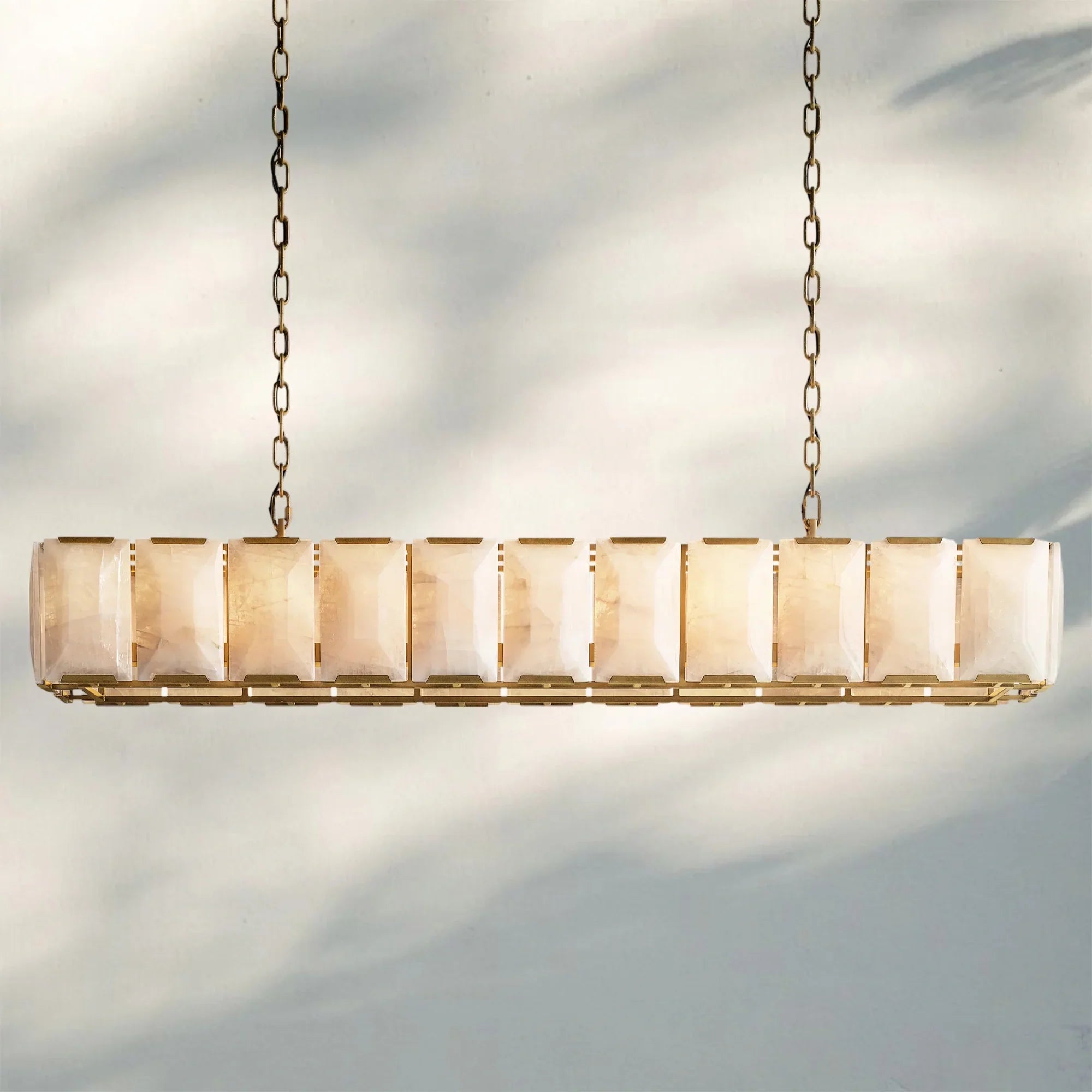 Herlow Calcite Rectangular Chandelier-Retangular 74'' 22-Light-Lacquered Brass-