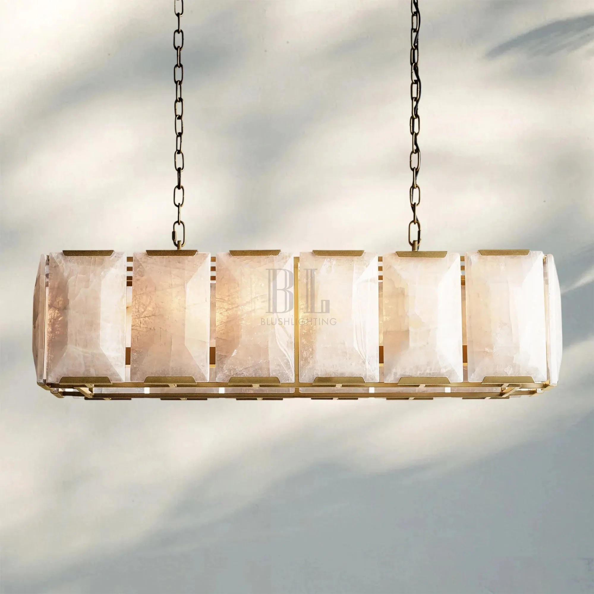 Herlow Calcite Rectangular Chandelier-Retangular 42'' 12-Light-Lacquered Brass-