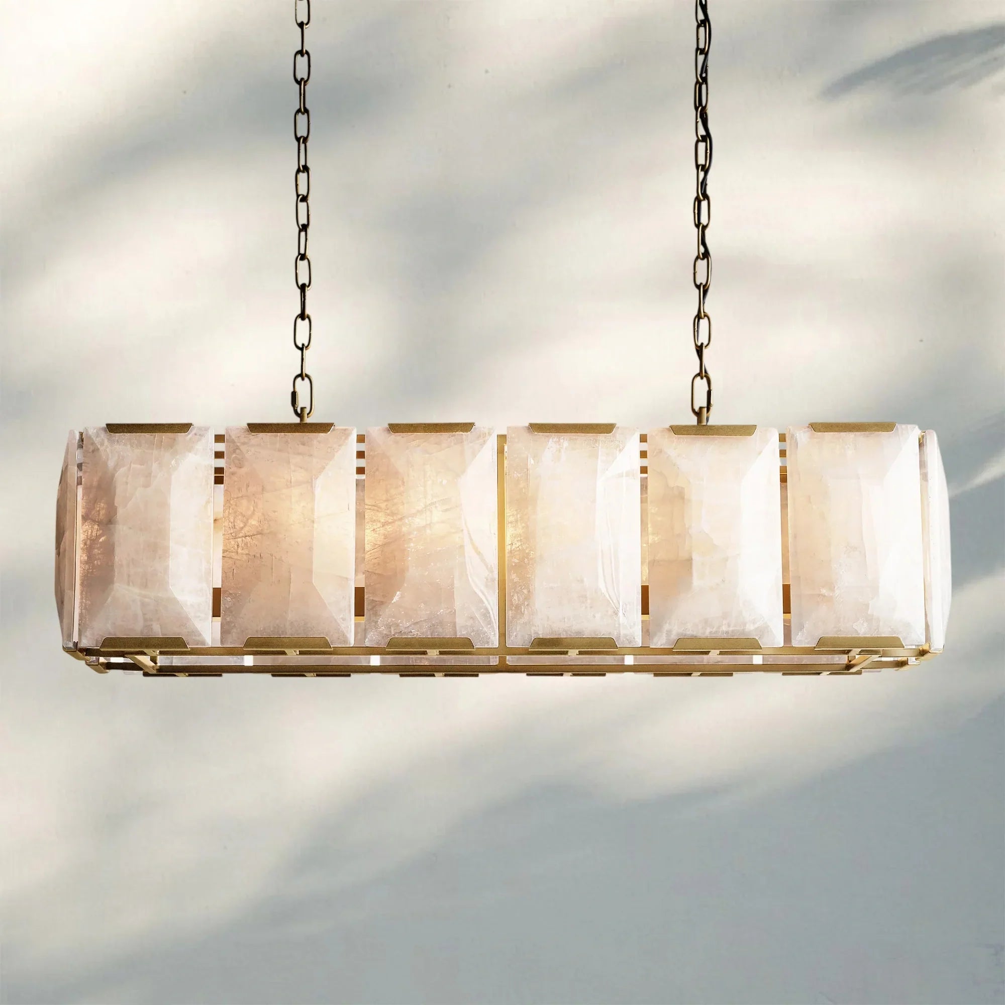 Herlow Calcite Rectangular Chandelier-Retangular 42'' 12-Light-Lacquered Brass-