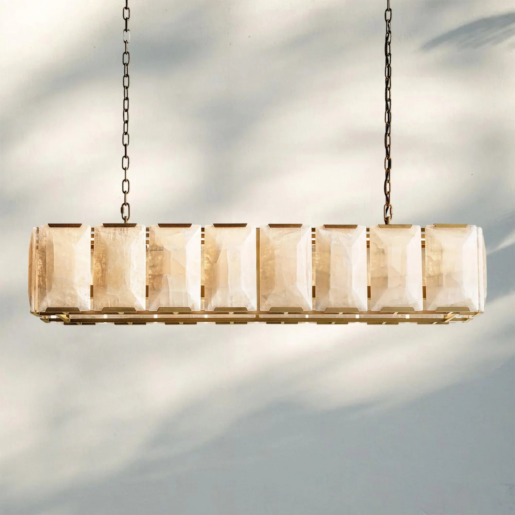 Herlow Calcite Rectangular Chandelier-Retangular 54'' 16-Light-Lacquered Brass-
