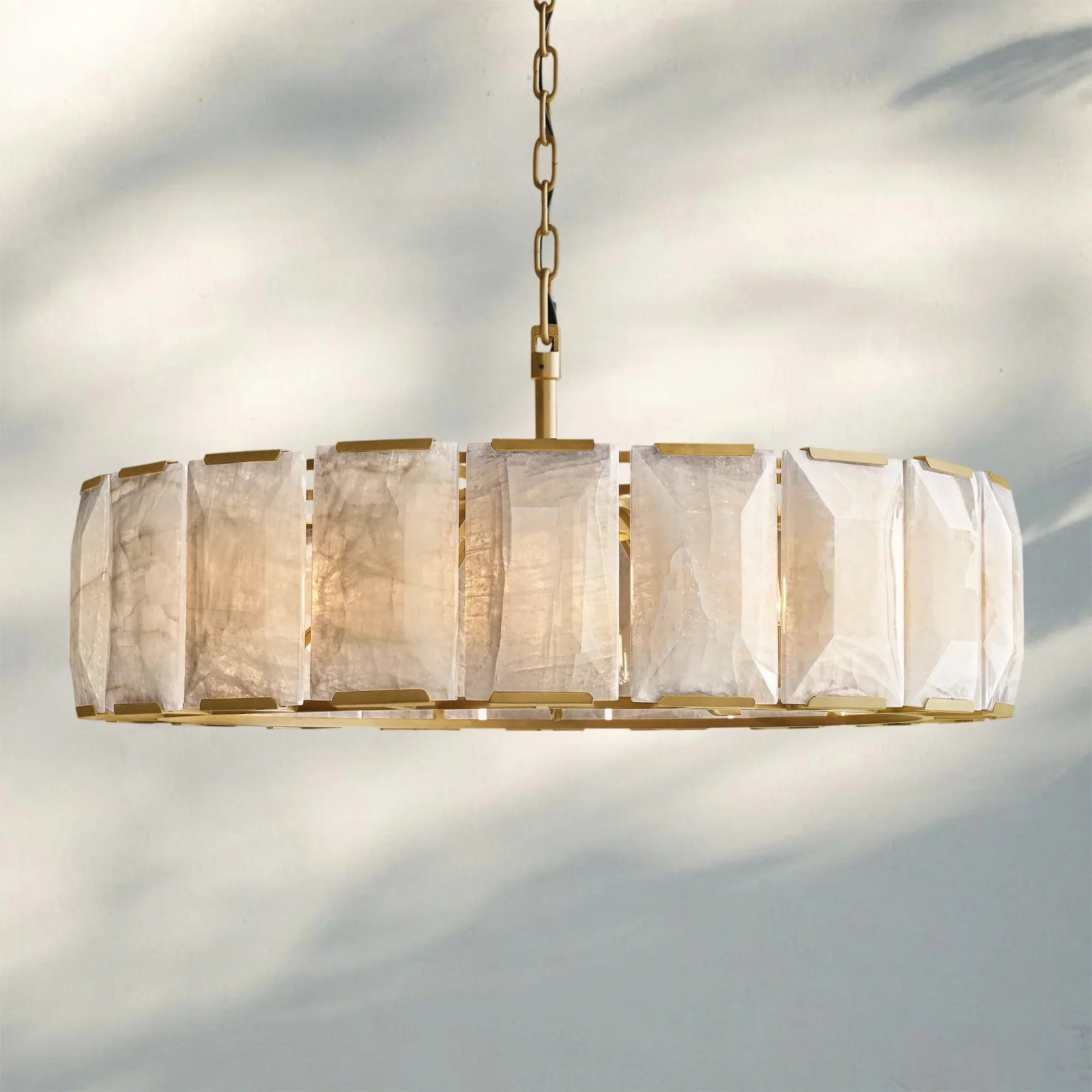 Herlow Calcite Round Chandelier-43'' 10-Light-Lacquered Brass-