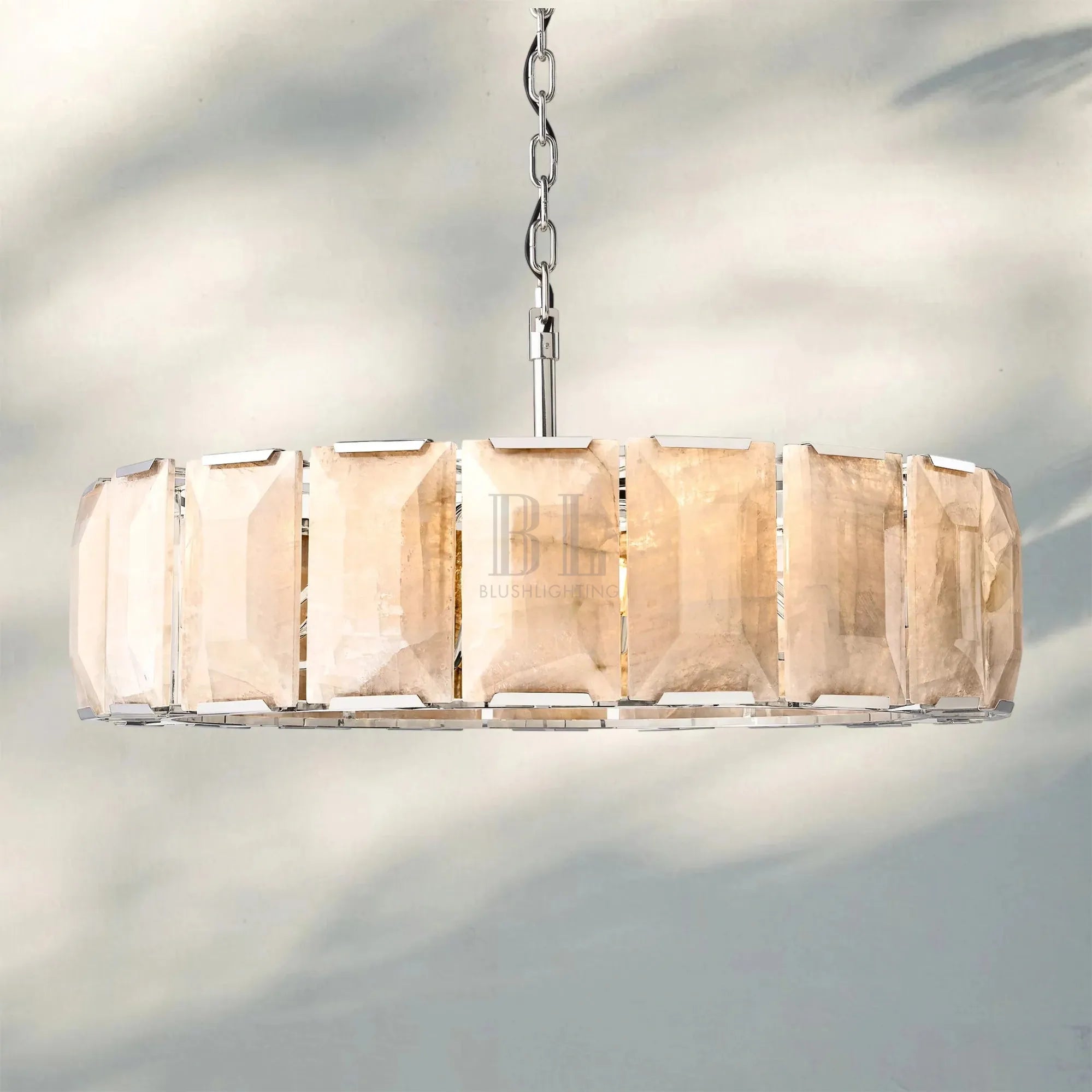 Herlow Calcite Round Chandelier-43'' 10-Light-Polishes Steel-