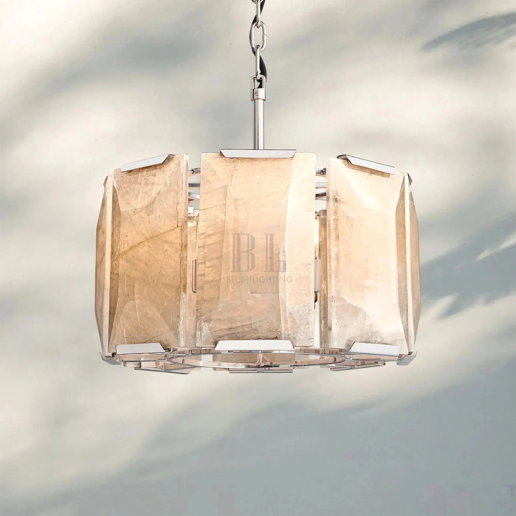 Herlow Calcite Round Chandelier-19'' 4-Light-Polishes Steel-