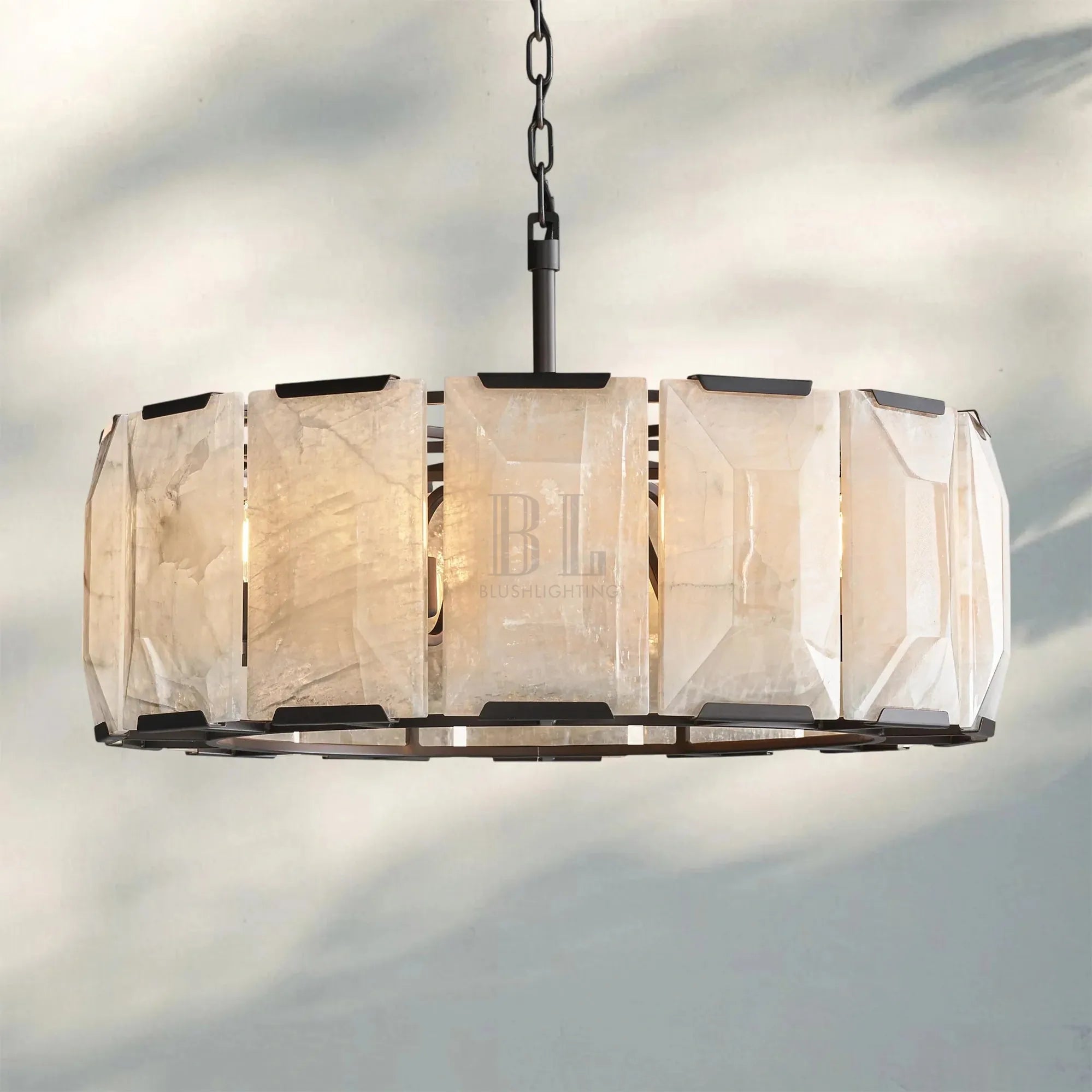 Herlow Calcite Round Chandelier-31'' 7-Light-Matte Black-