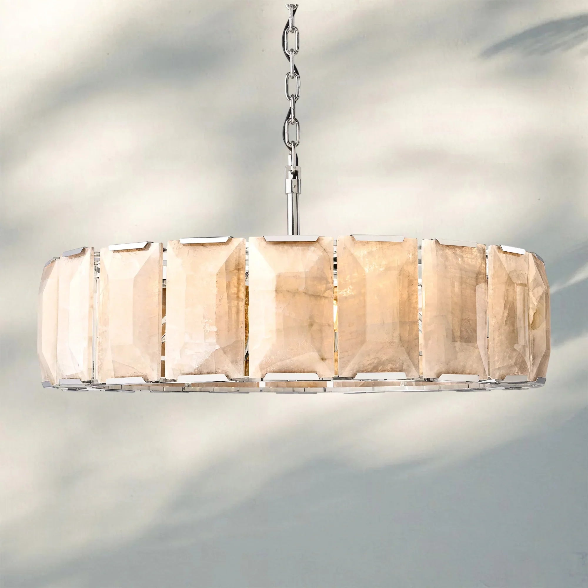 Herlow Calcite Round Chandelier-43'' 10-Light-Polishes Steel-