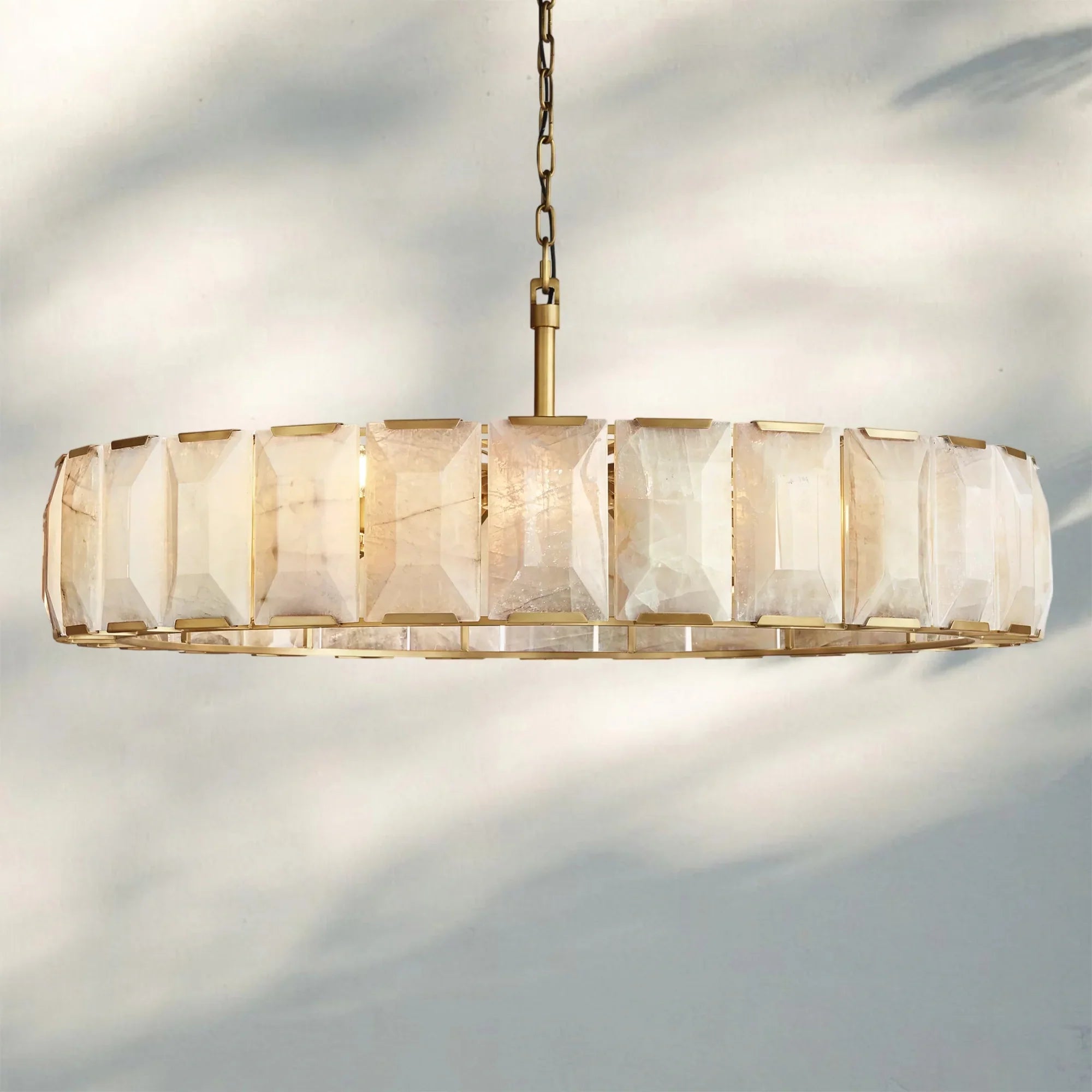 Herlow Calcite Round Chandelier-60'' 14-Light-Lacquered Brass-