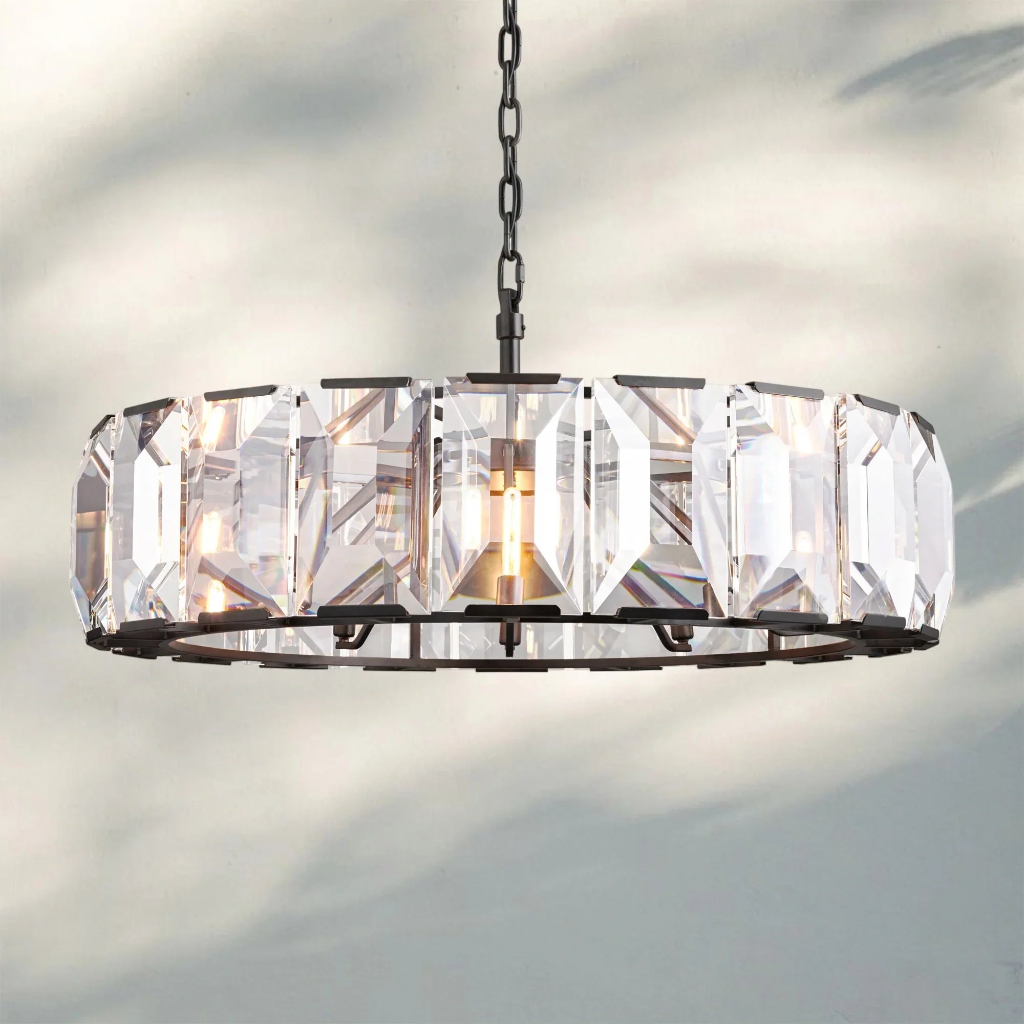 Herlow Crystal Modern Round Chandelier Elegant Ceiling Light Fixture-