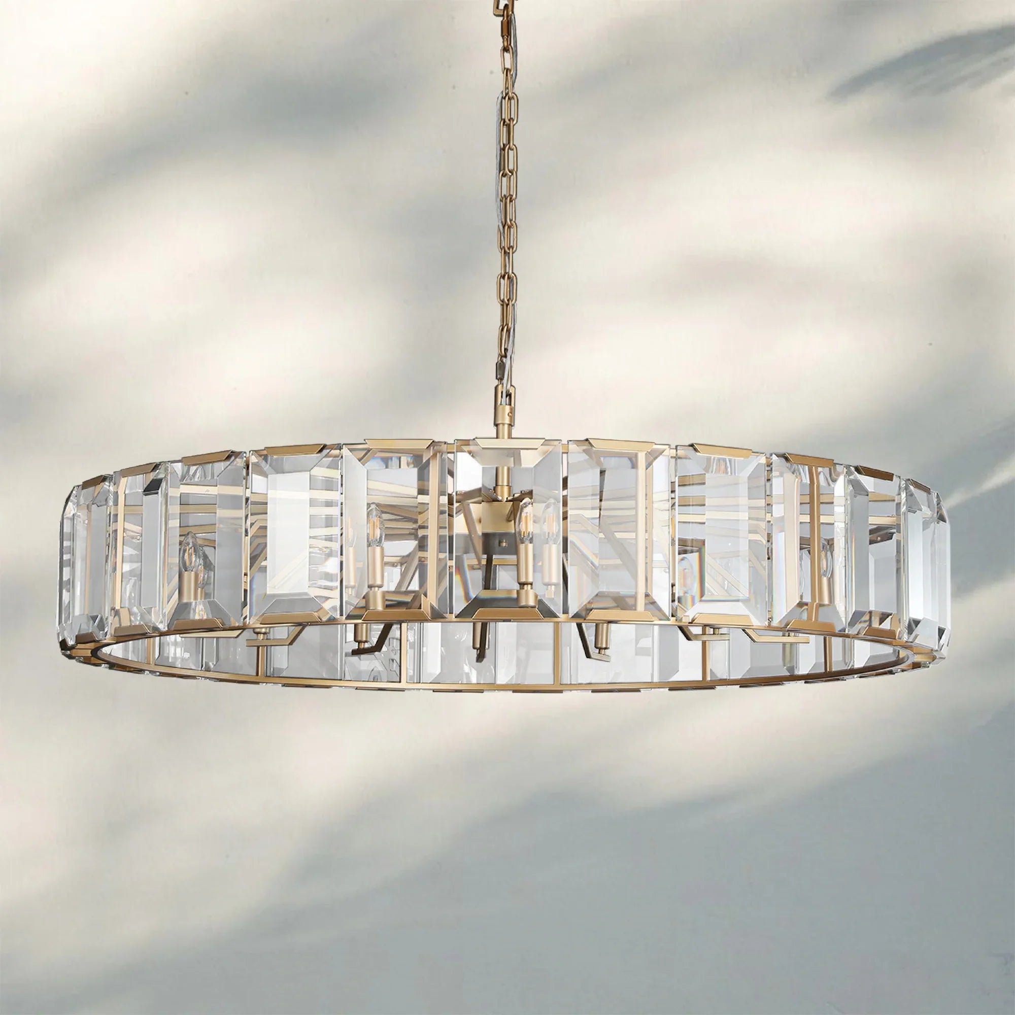 Herlow Crystal Modern Round Chandelier Elegant Ceiling Light Fixture-60''-Lacquered Burnished Brass-
