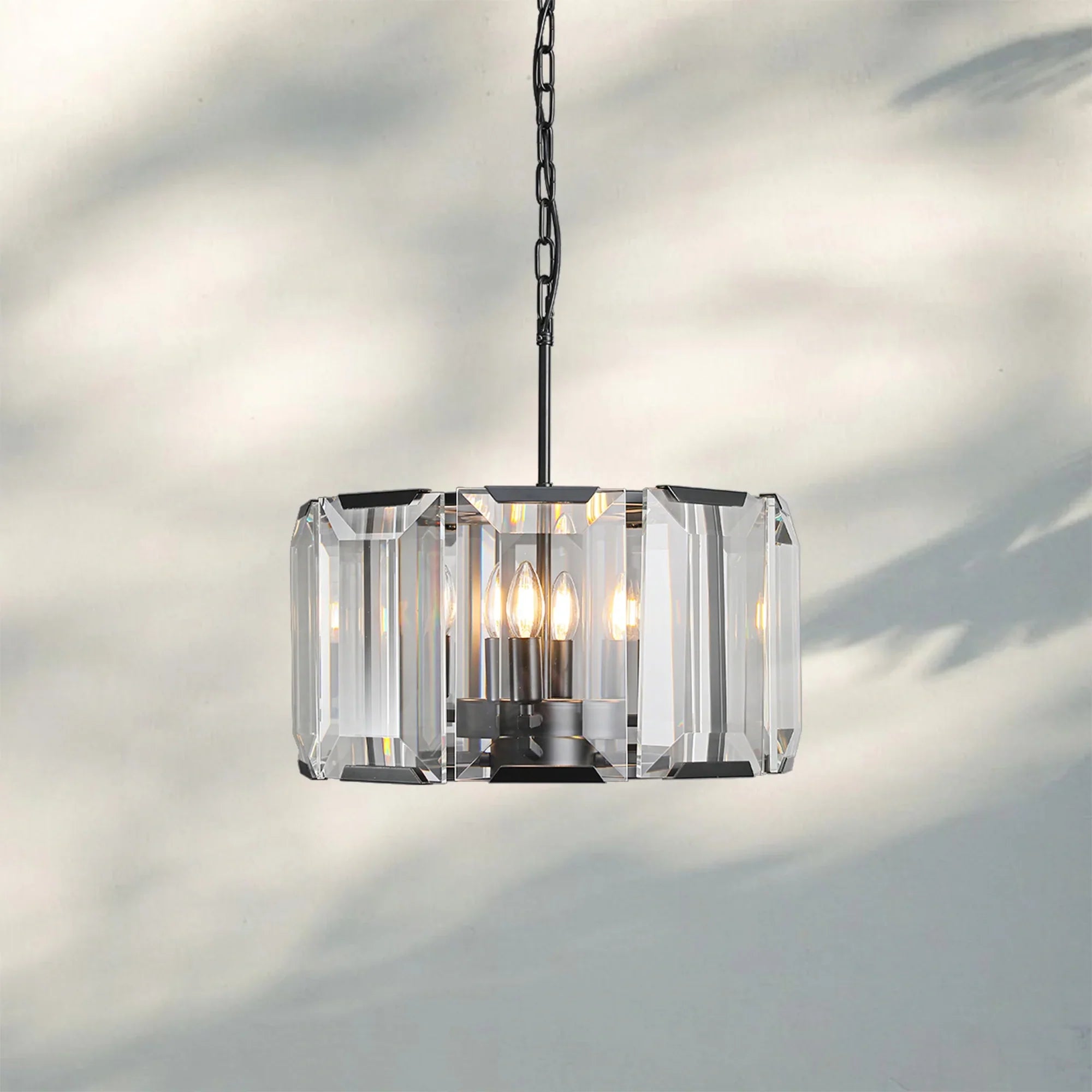 Herlow Crystal Modern Round Chandelier Elegant Ceiling Light Fixture-19''-Matte Black-