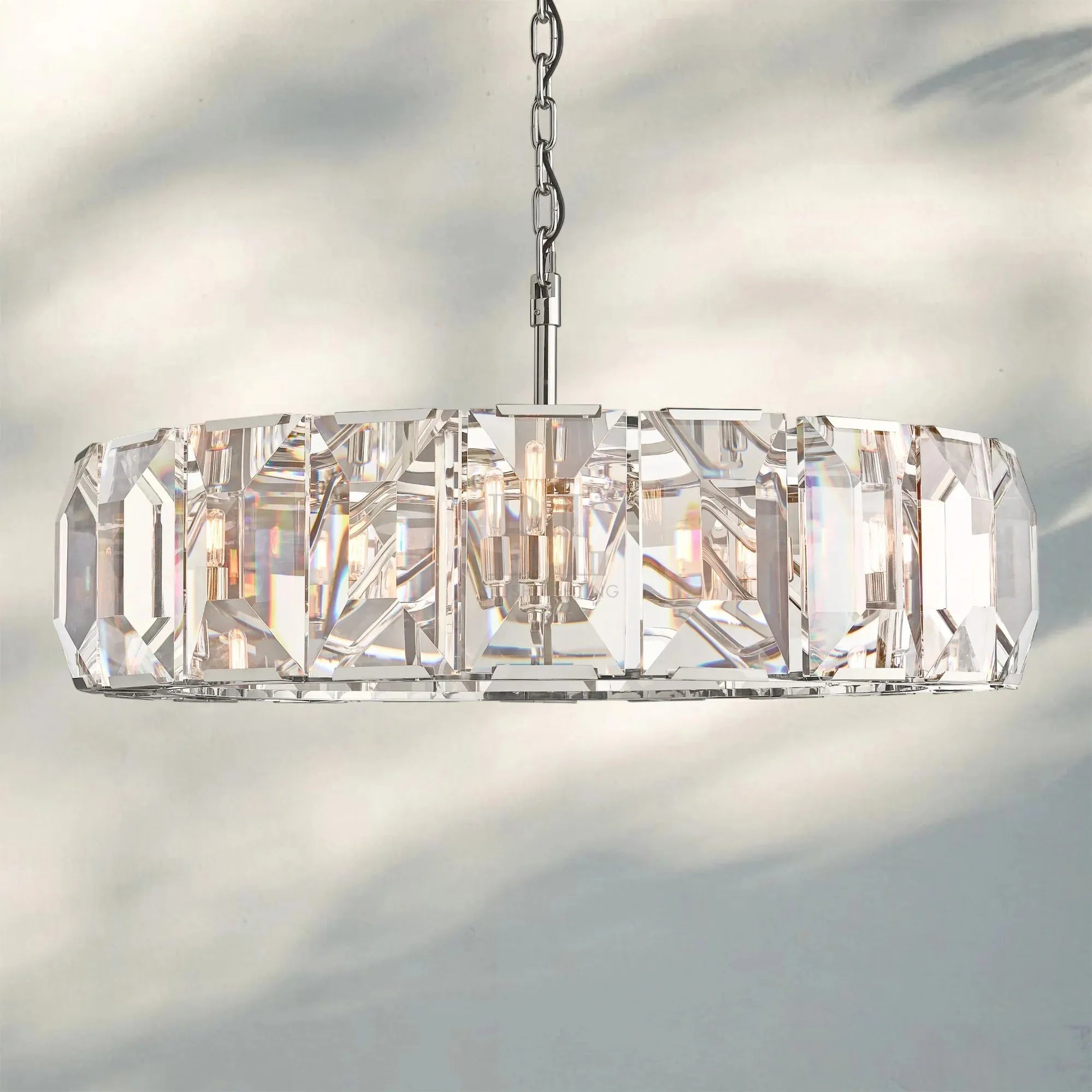 Herlow Crystal Modern Round Chandelier Elegant Ceiling Light Fixture-43''-Polished Stainless Steel-